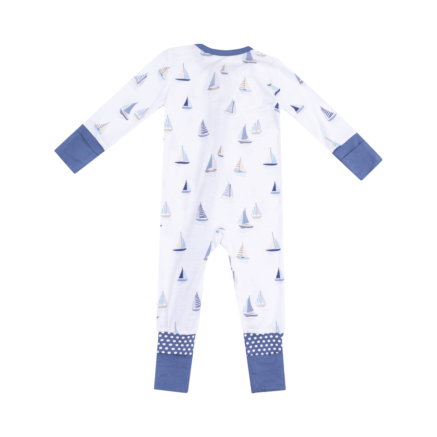 2 Way Zipper Romper - Sailboats Blue