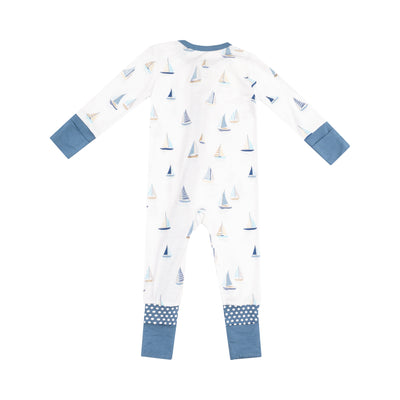 2 Way Zipper Romper - Sailboats Blue