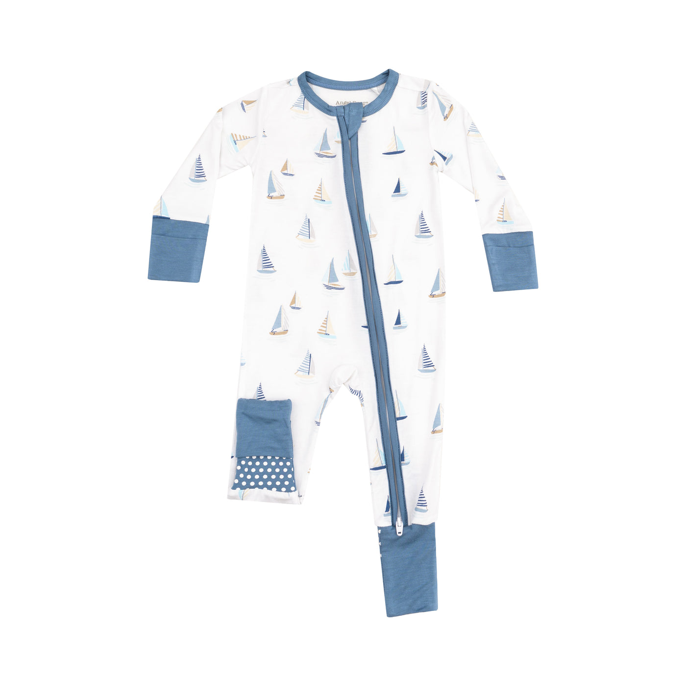 2 Way Zipper Romper - Sailboats Blue