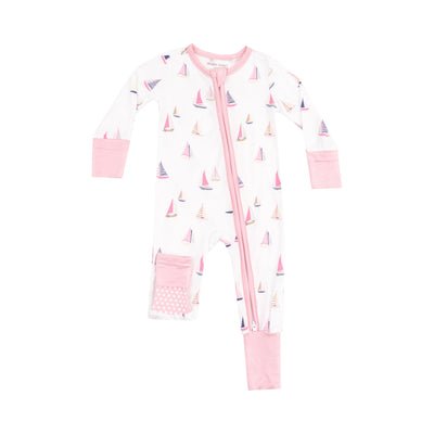 2 Way Zipper Romper - Sailboats Pink