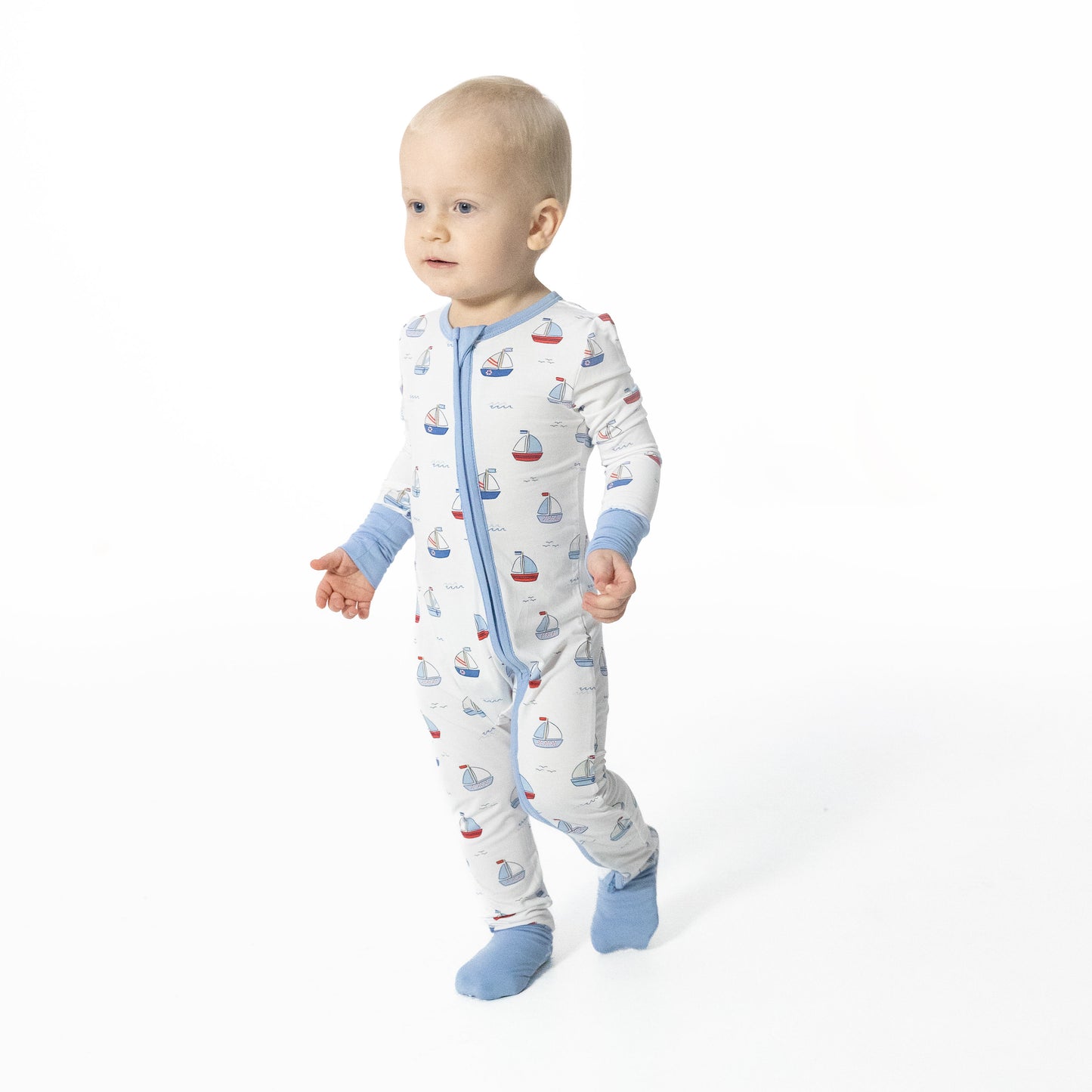 Bubbly Sailboats Blue - Convertible Romper-Angel Dear