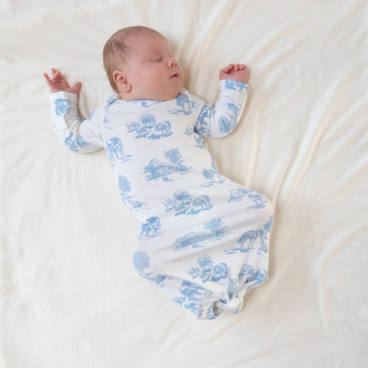 Knotted Gown in our  Farm Toile - Blue print from Angel Dear