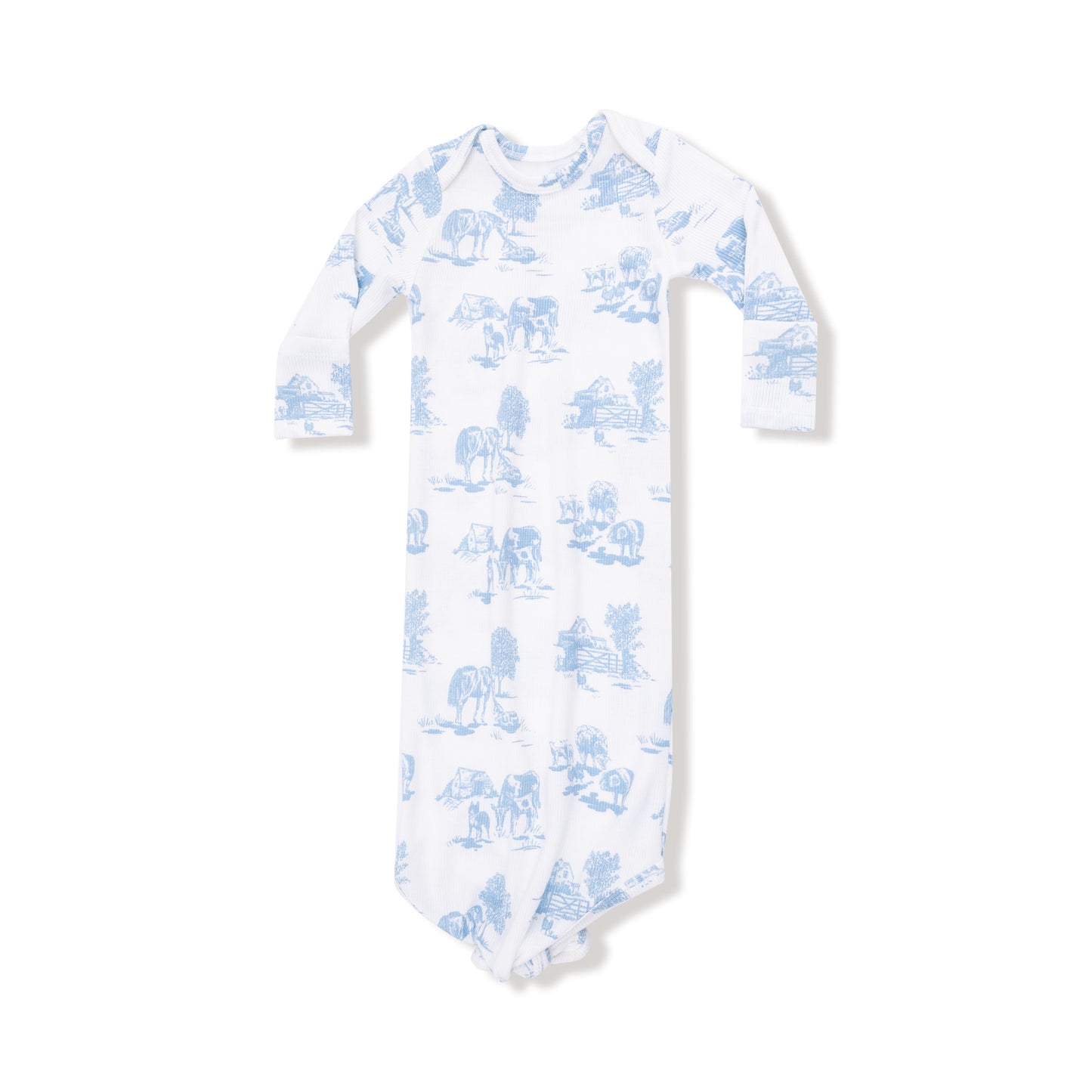 Knotted Gown in our  Farm Toile - Blue print from Angel Dear