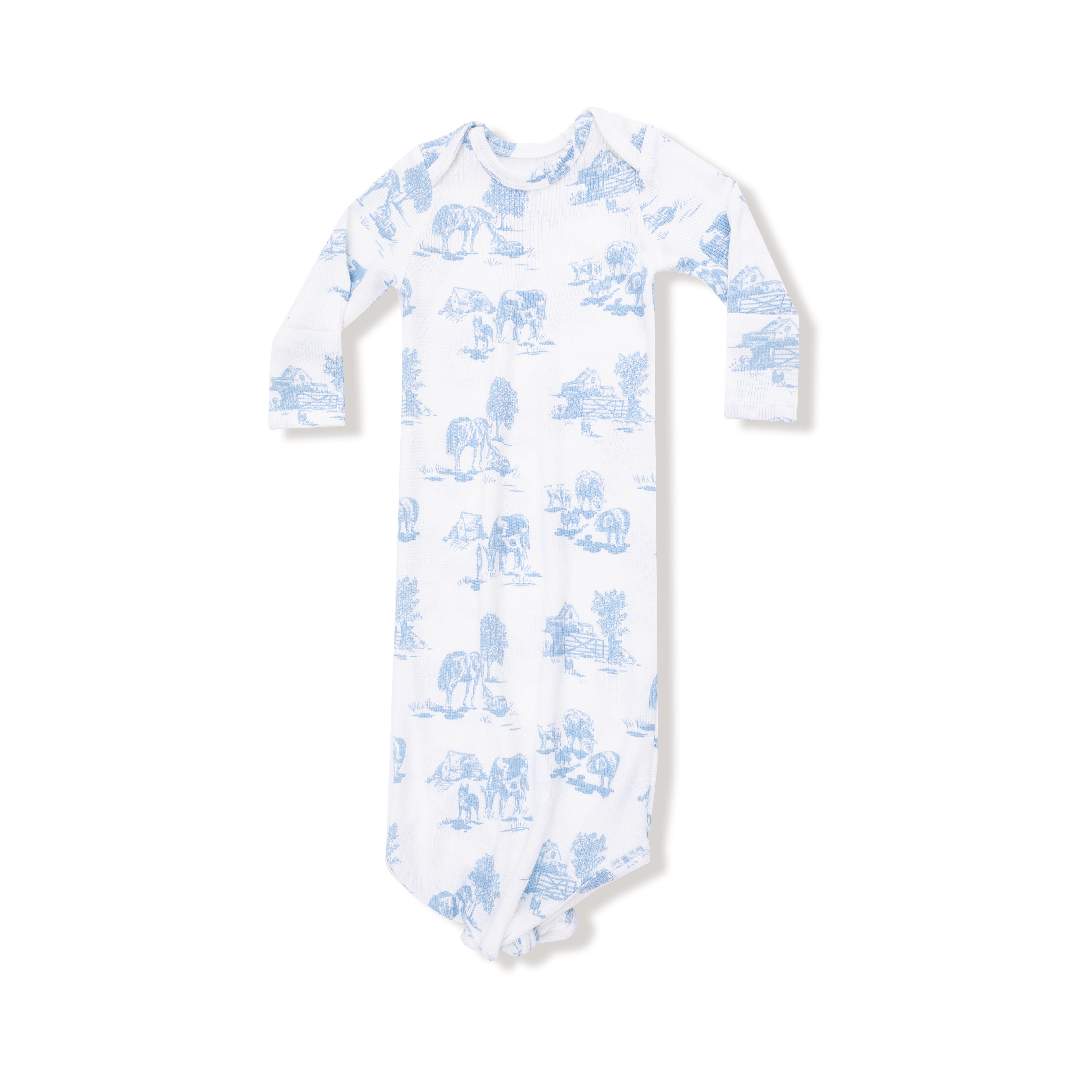 Knotted Gown in our  Farm Toile - Blue print from Angel Dear