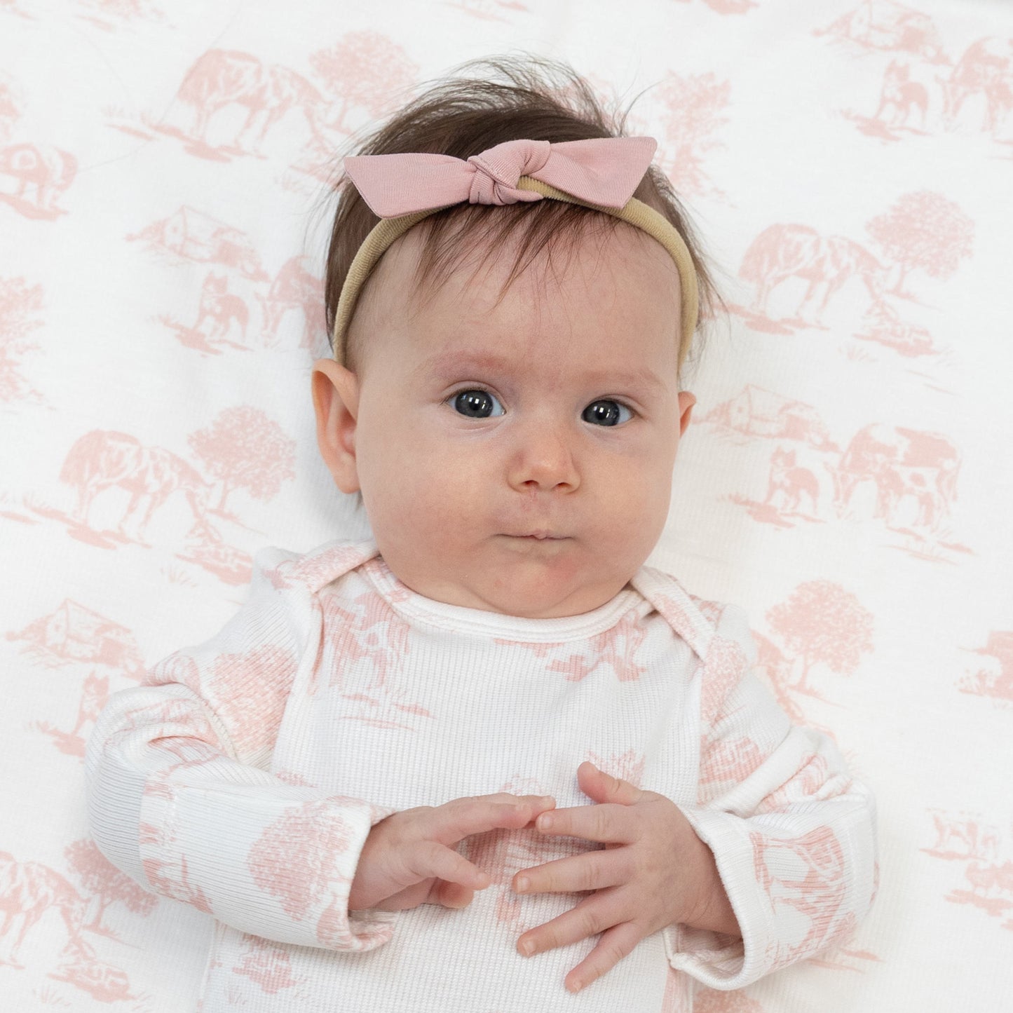 Bow with Nylon Headband in our Mellow Rose print from Angel Dear