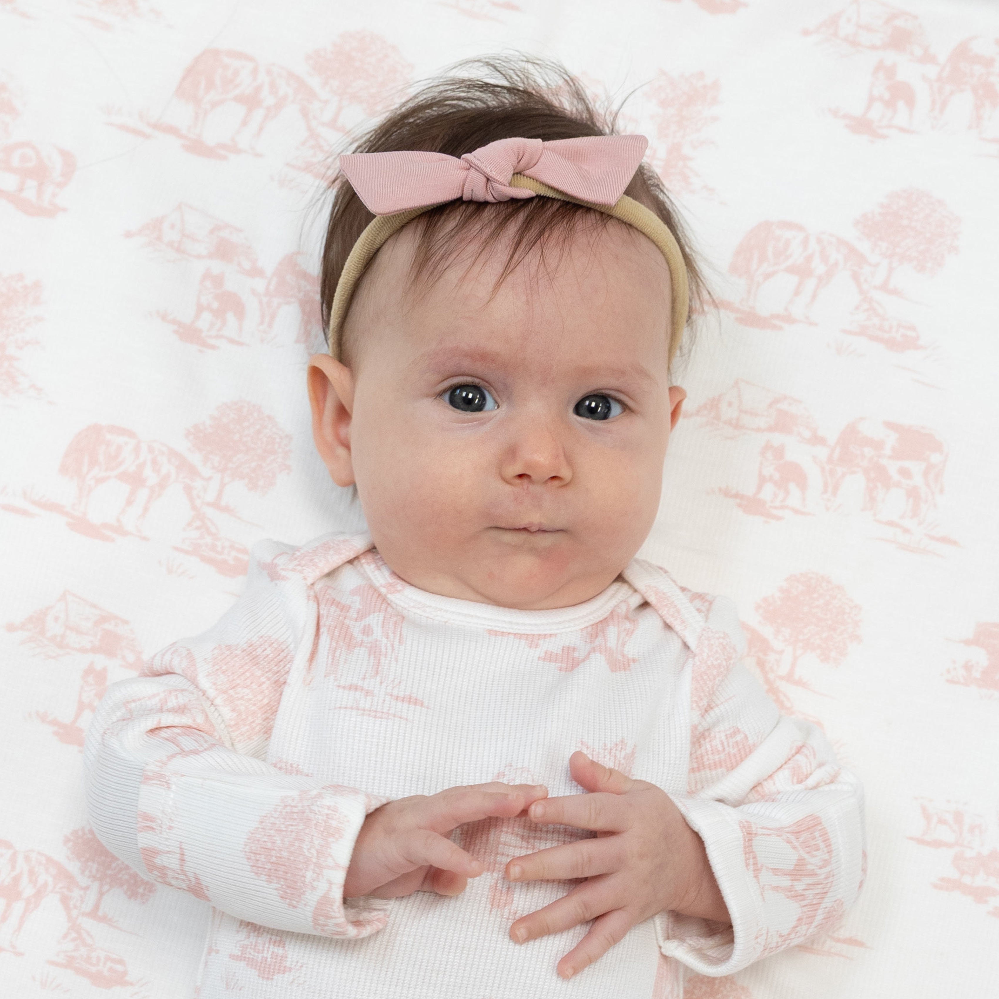 Bow with Nylon Headband in our Mellow Rose print from Angel Dear
