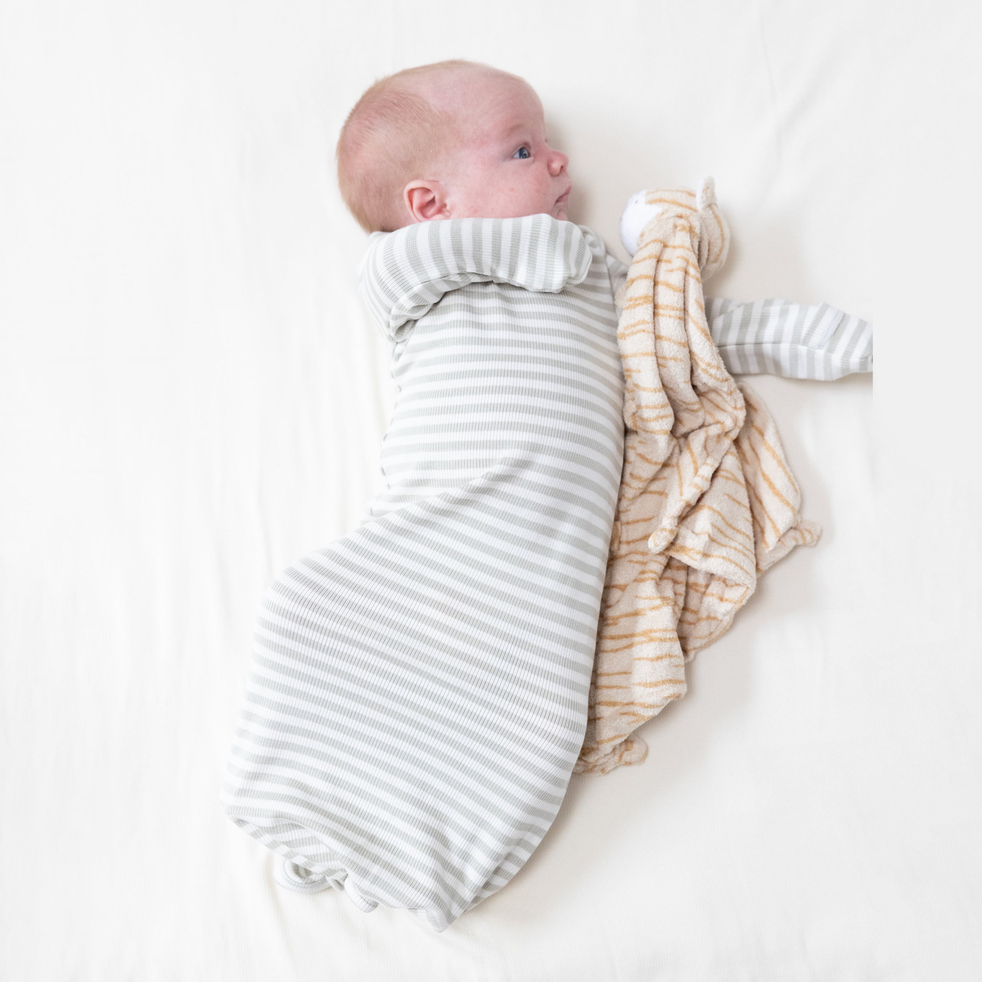 Knotted Gown in our Stripe - Mineral- Grey/White print from Angel Dear