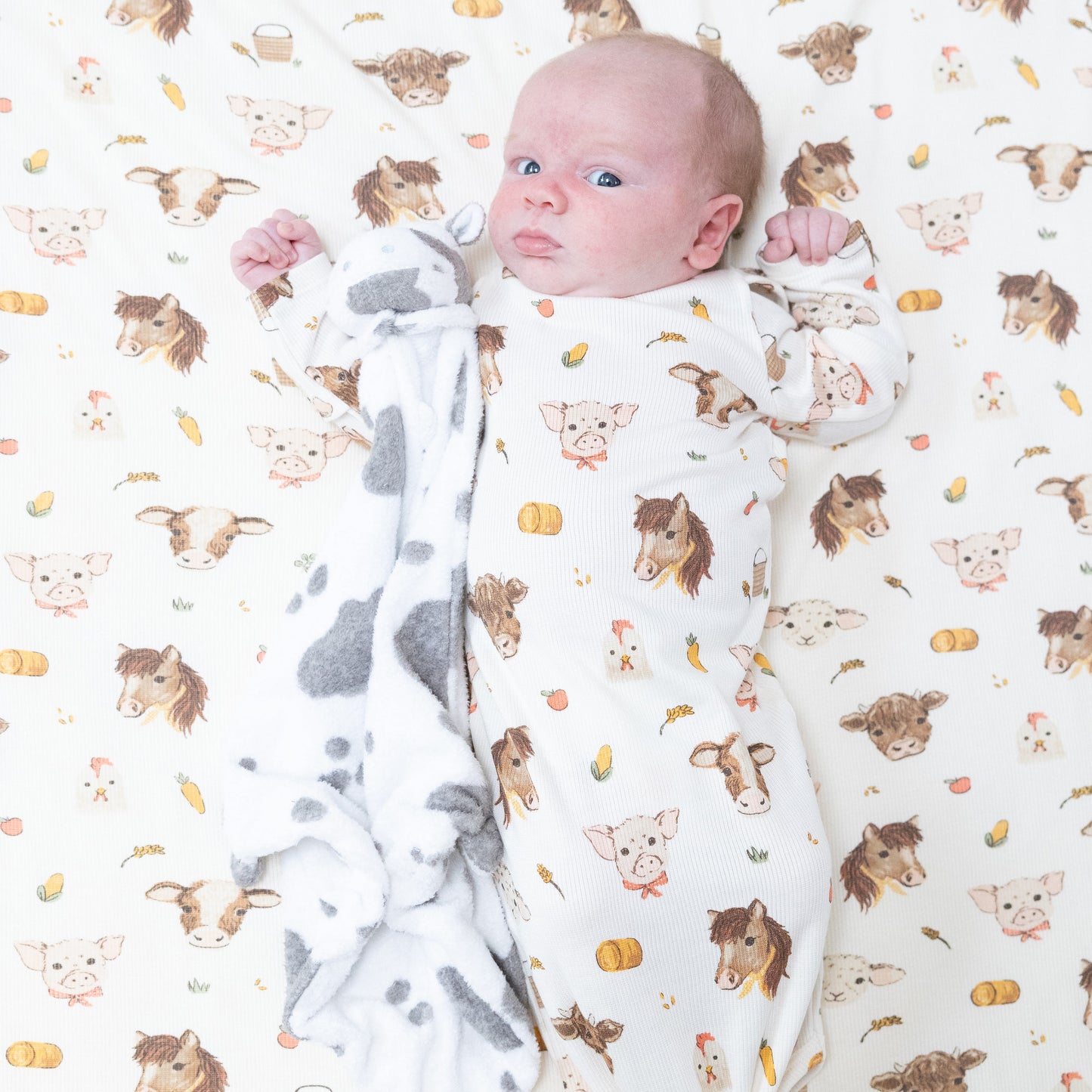 Knotted Gown in our  Vintage Baby Farm Animals print from Angel Dear