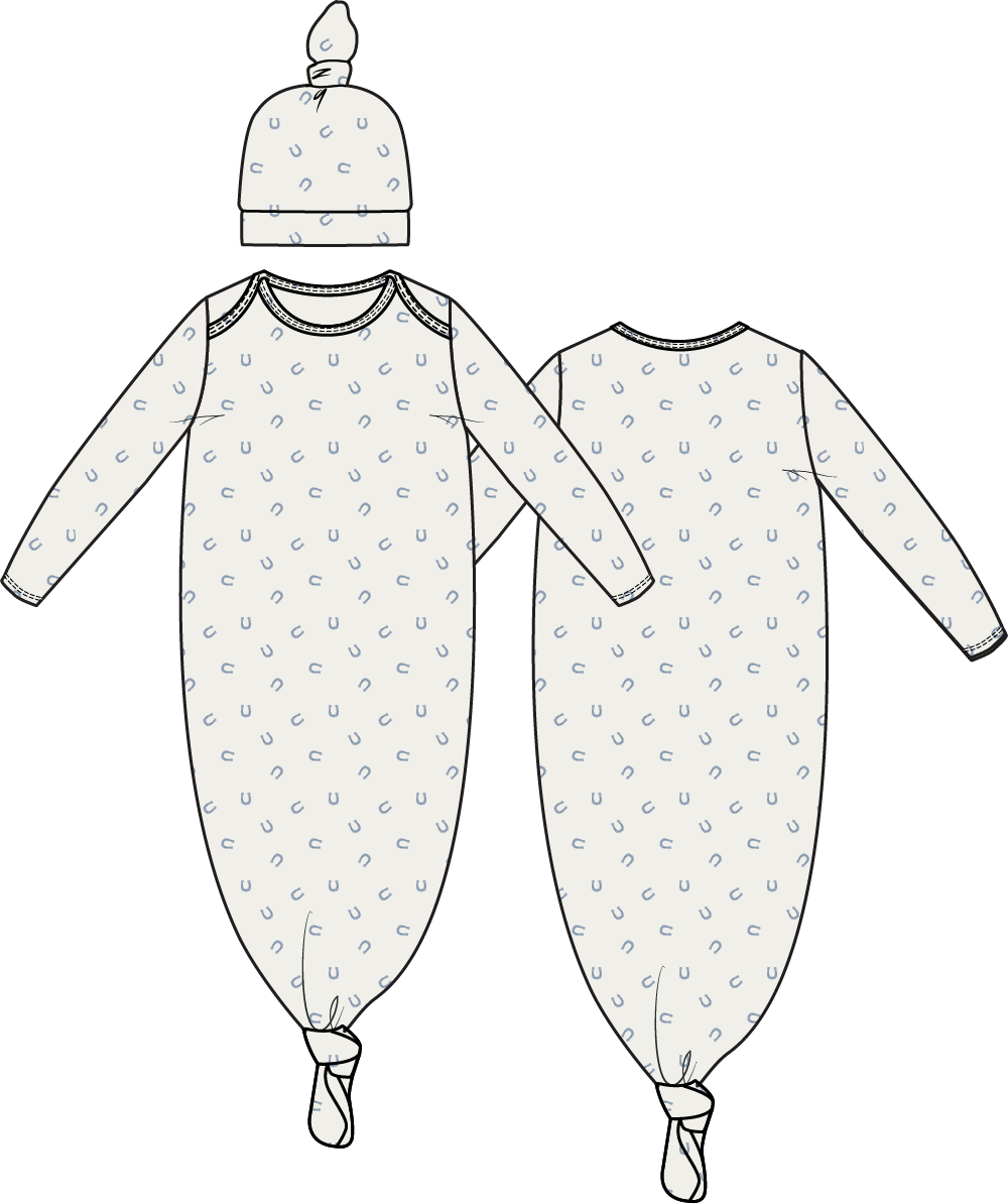 Little Horseshoes Blue - Knotted Gown and Knotted Hat