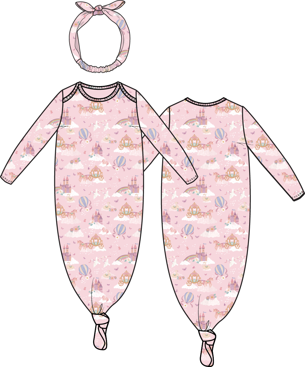 Princess Unicorns and Castle - Knotted Gown and Knot Headband
