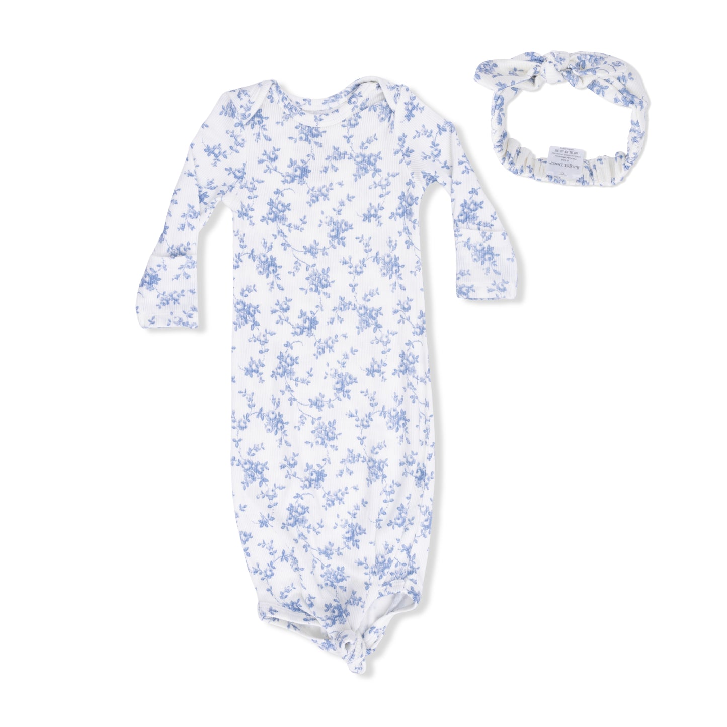 Baby Blue Vines Floral - Knotted Gown and Headband-Angel Dear