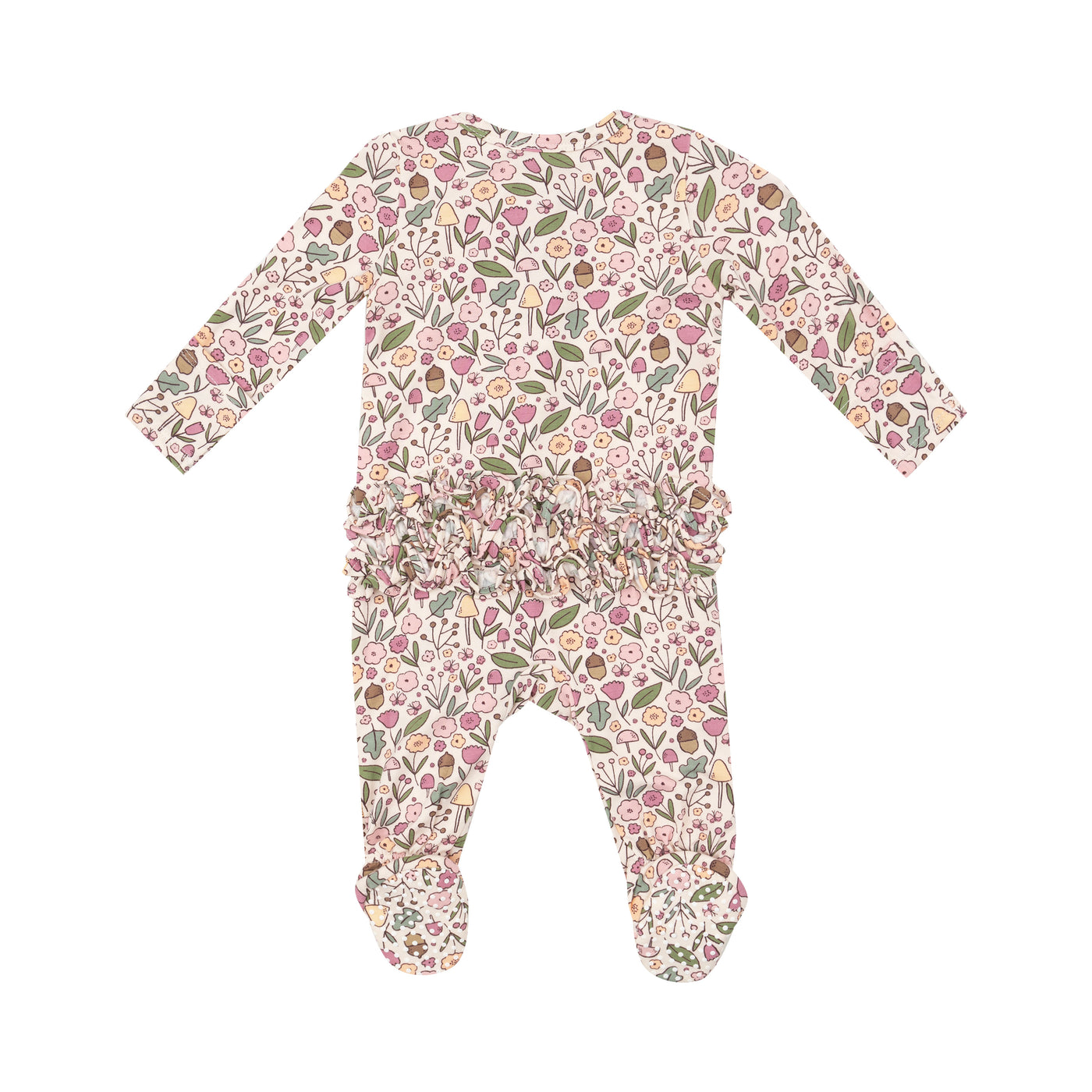 2 Way Ruffle Zipper Footie - Acorn Floral