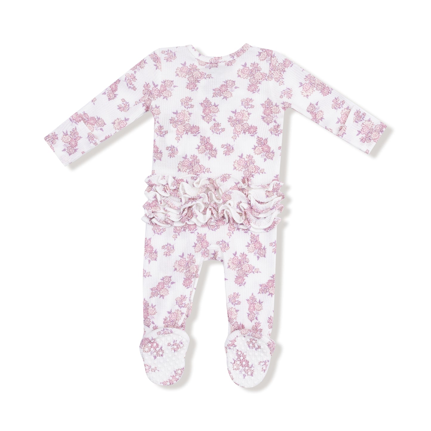 2 Way Ruffle Zipper Footie in our  Countryside Coreopsis print from Angel Dear