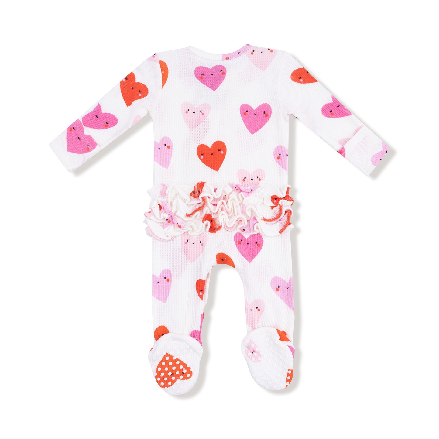 2 Way Ruffle Zipper Footie in our  Happy Hearts print from Angel Dear