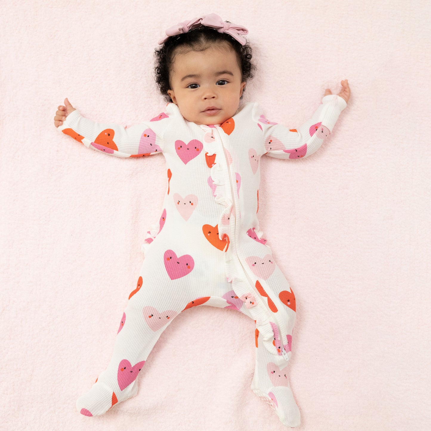 2 Way Ruffle Zipper Footie in our  Happy Hearts print from Angel Dear