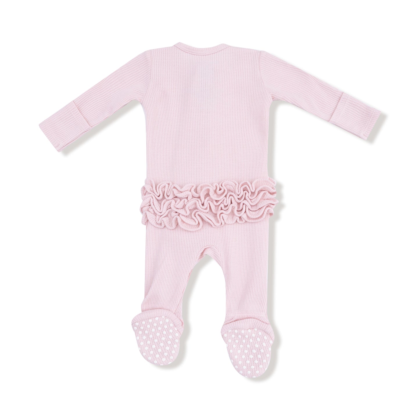 2 Way Ruffle Zipper Footie in our Veiled Pink print from Angel Dear