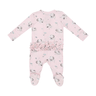 2 Way Ruffle Zipper Footie - Gray Elephants - Pink-Angel Dear