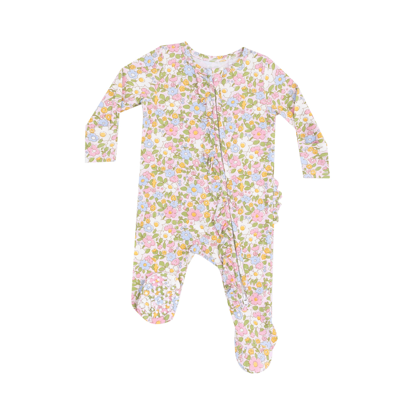 2 Way Zipper Ruffle Front Footie - Bubbly Baby Calico