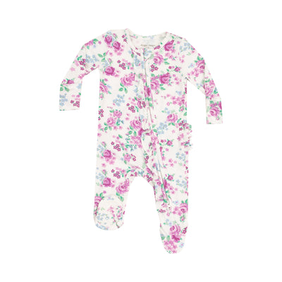 2 Way Zipper Ruffle Front Footie - Cute Little Roses