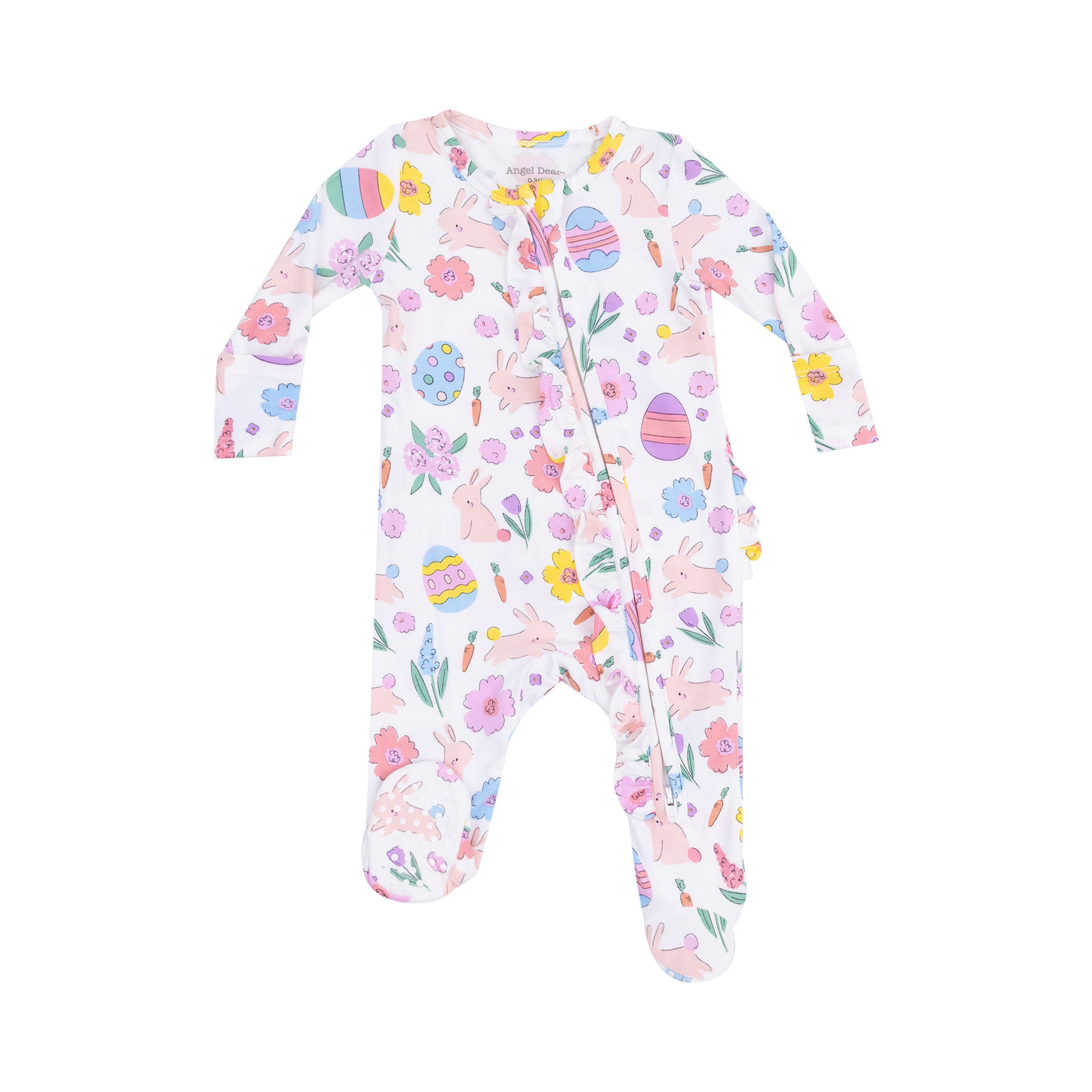 2 Way Ruffle Zipper Footie - Easter Bunnies Pink