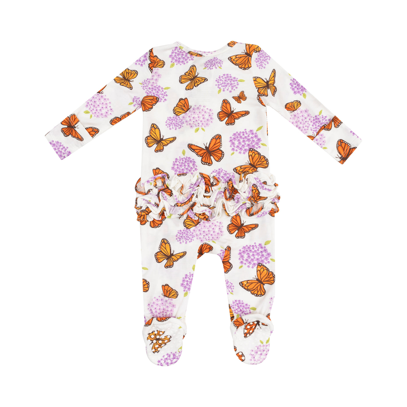 2 Way Ruffle Zipper Footie - Monarch Butterflies and Milkweed