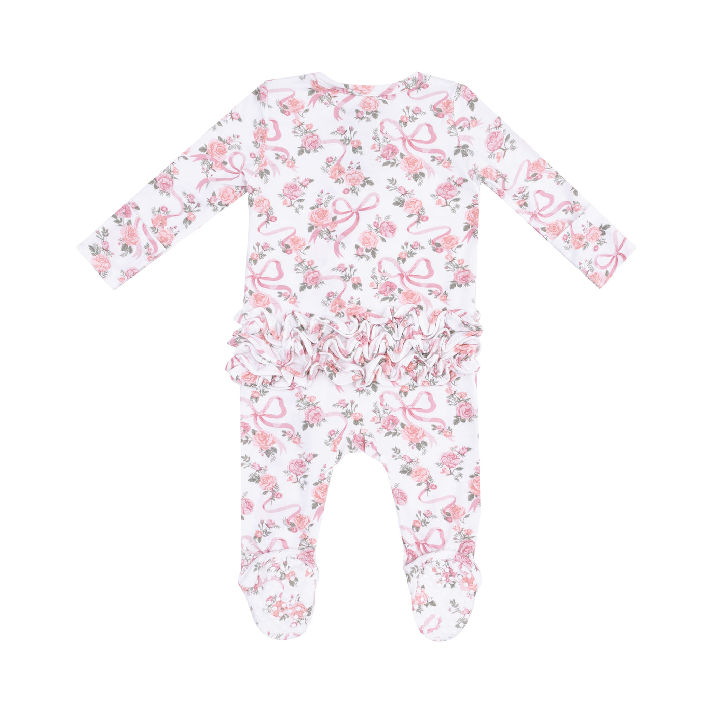 2 Way Ruffle Zipper Footie - Ribbons and Flowers