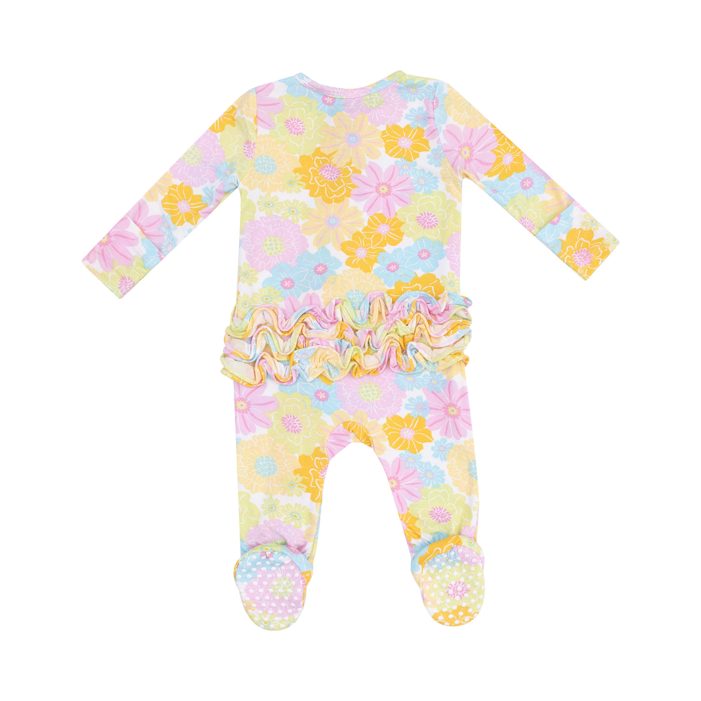 2 Way Ruffle Zipper Footie - Sunny Dahlias