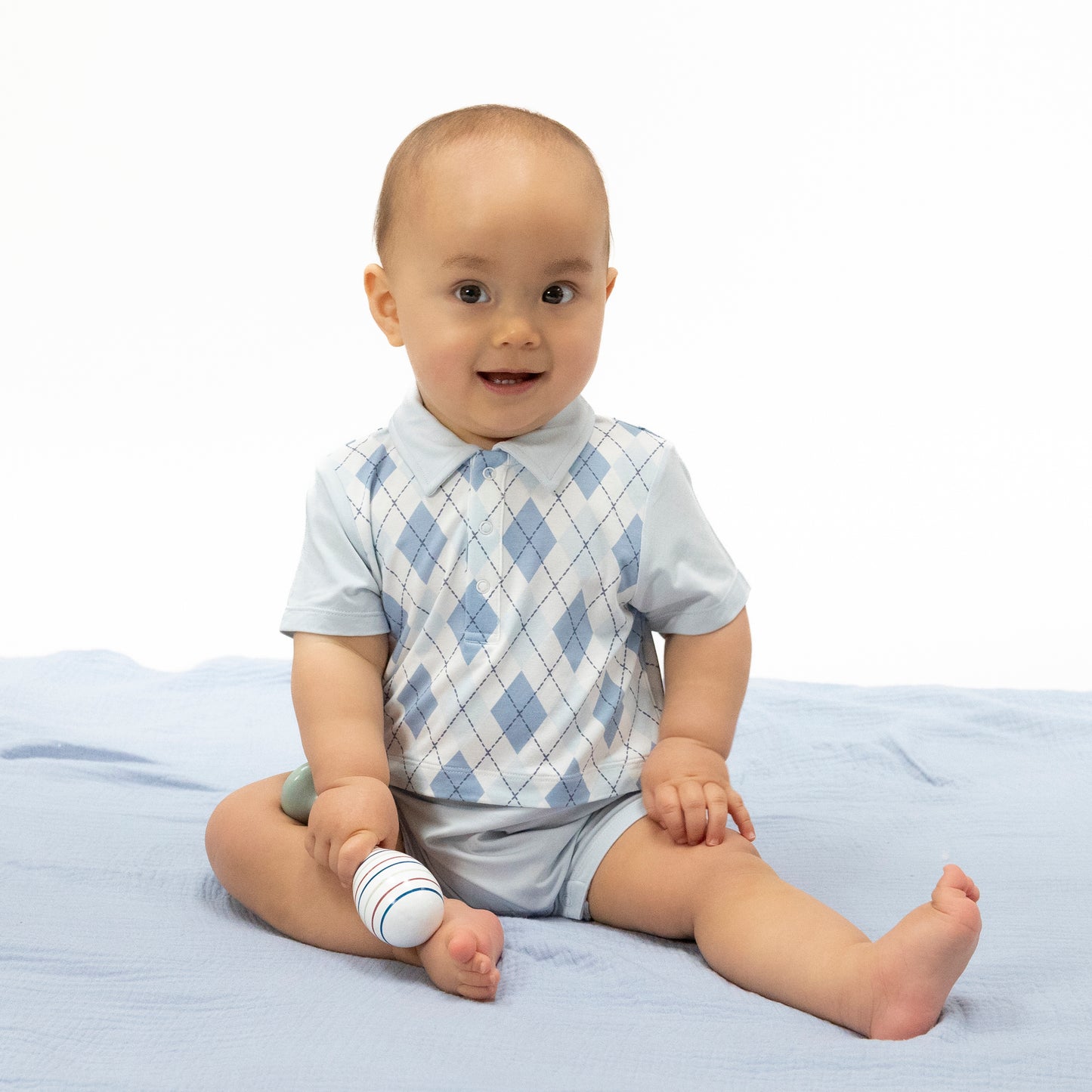 Blue Argyle - Short Playsuit-Angel Dear