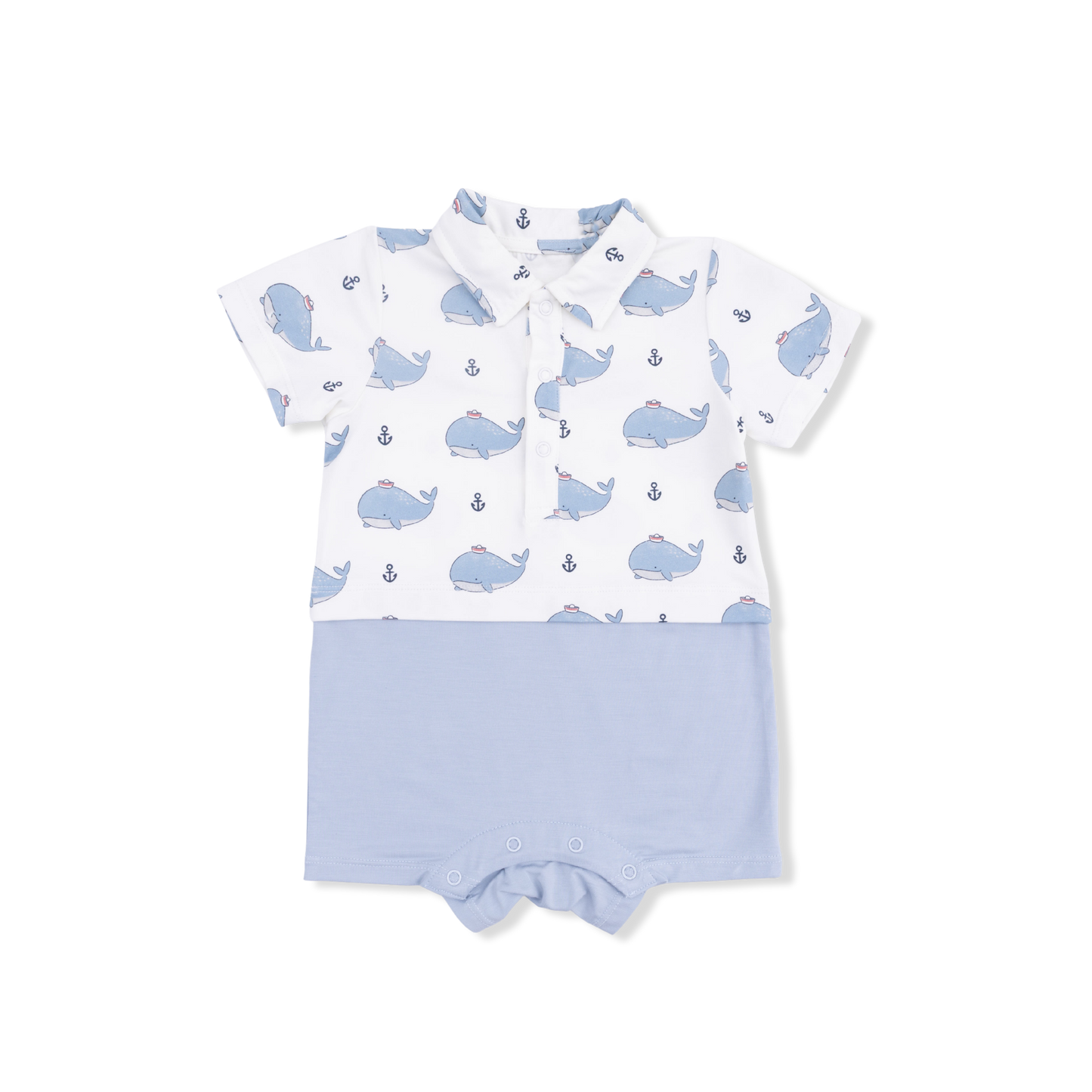Bubbly Sailor Whales Blue - Short Playsuit-Angel Dear