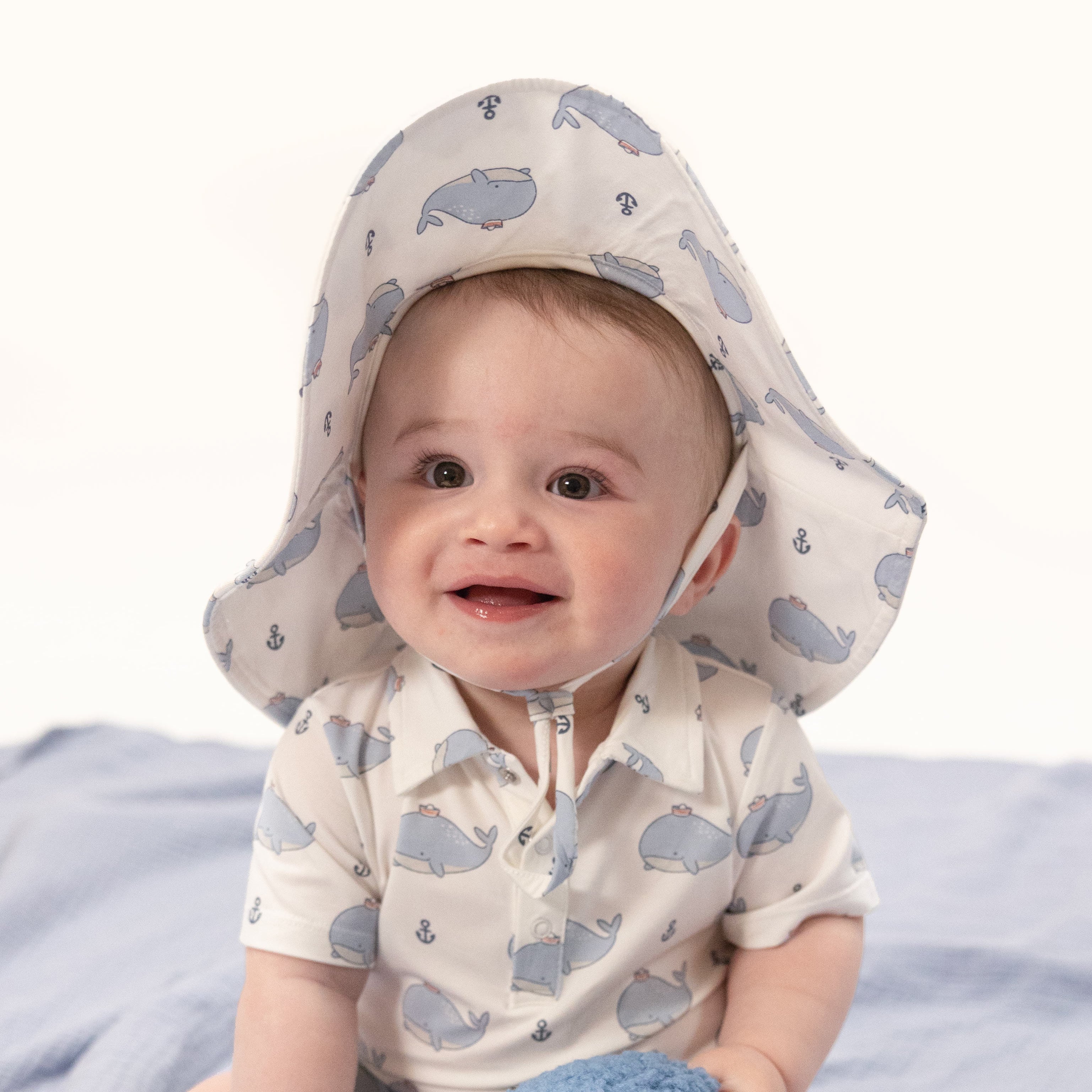 Bubbly Sailor Whales Blue - Wide Brim Sun Hat-Angel Dear