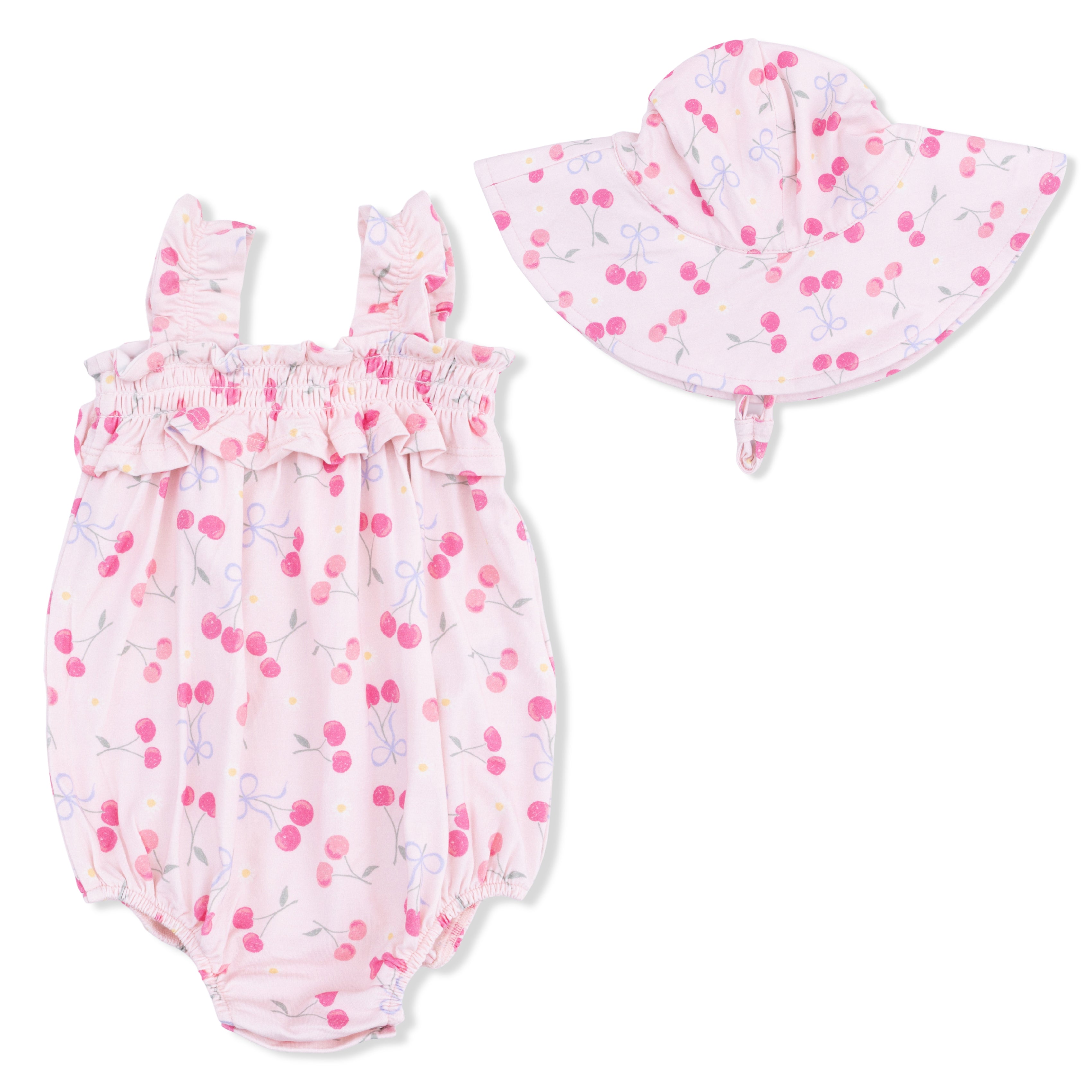 Sweet Bow Cherries - Ruffly Strap Bubble & Sun Hat-Angel Dear