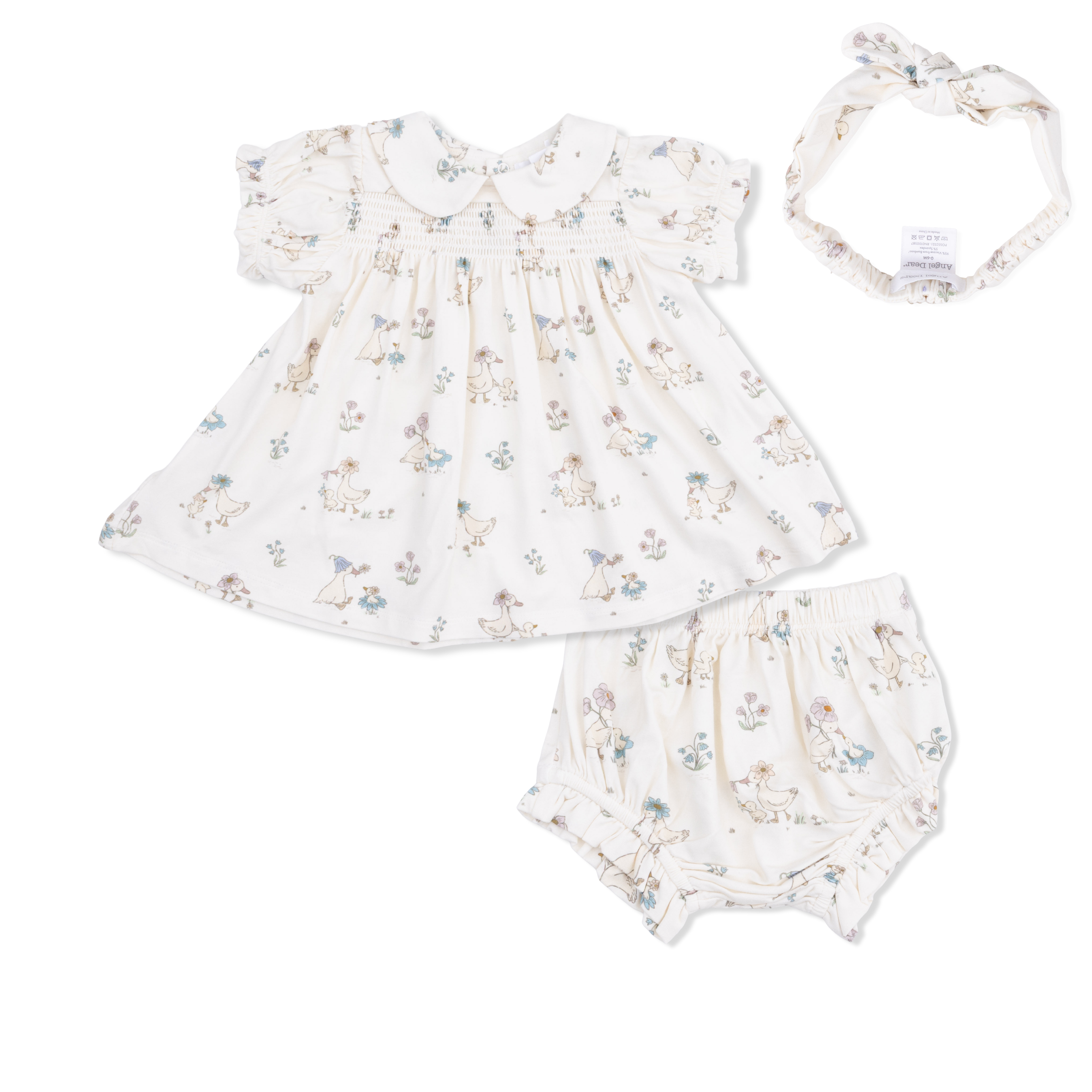 Flower Ducklings - Smocked Dress Set with Headband-Angel Dear