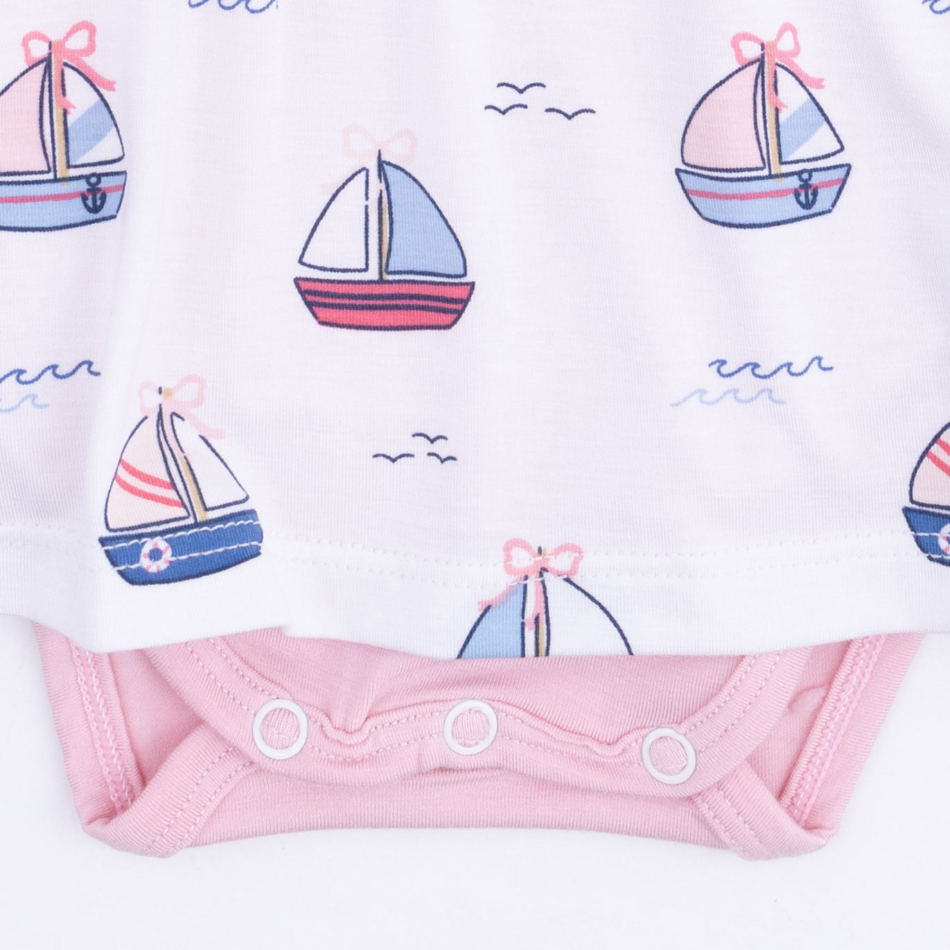 Bubbly Sailboats Pink - Ruffle Bodysuit Dress