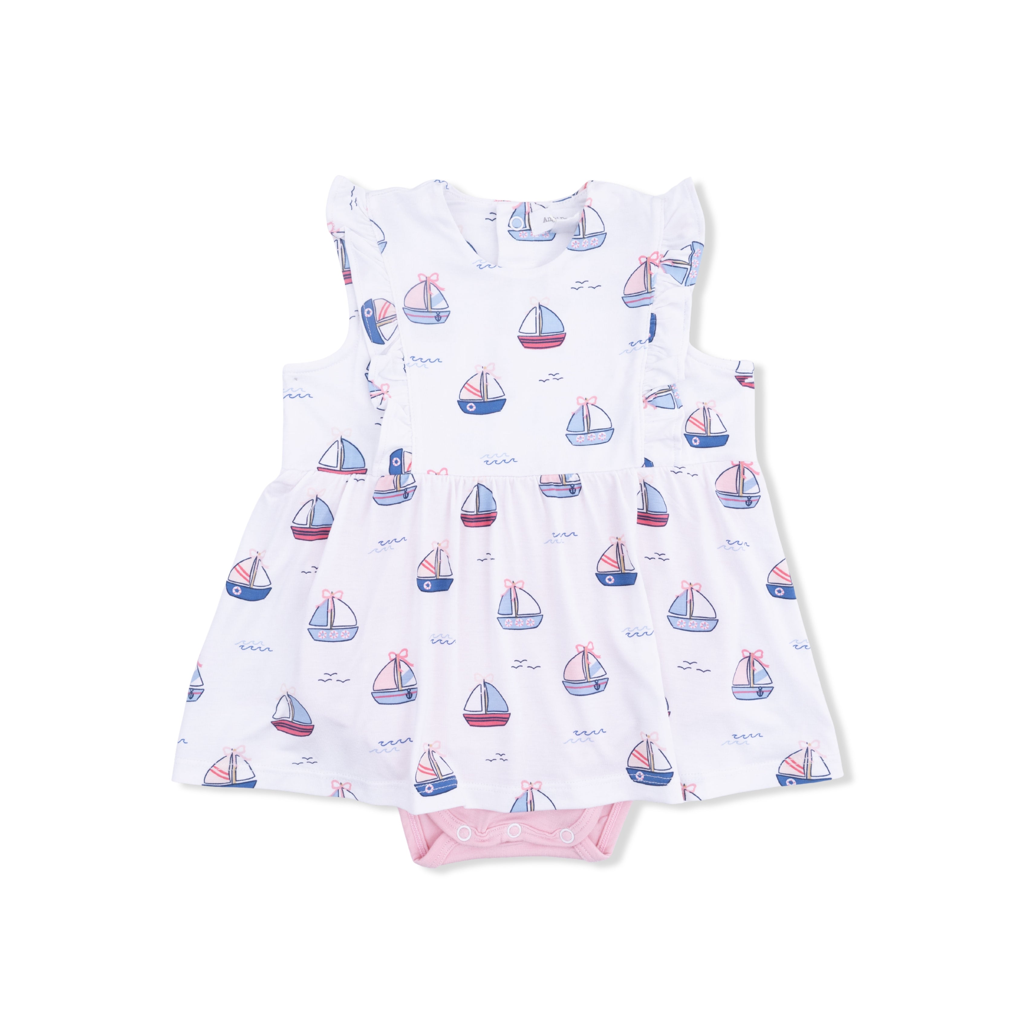 Bubbly Sailboats Pink - Ruffle Bodysuit Dress-Angel Dear