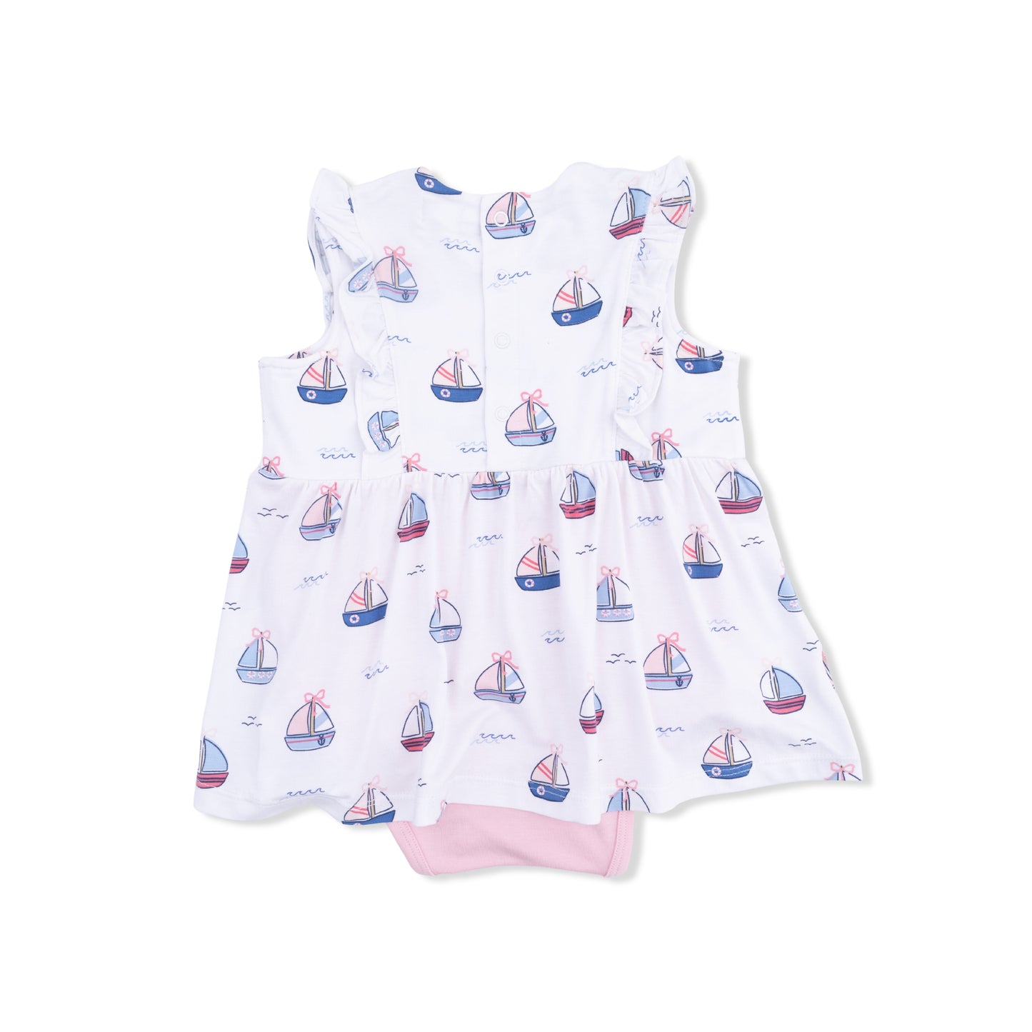 Bubbly Sailboats Pink - Ruffle Bodysuit Dress-Angel Dear