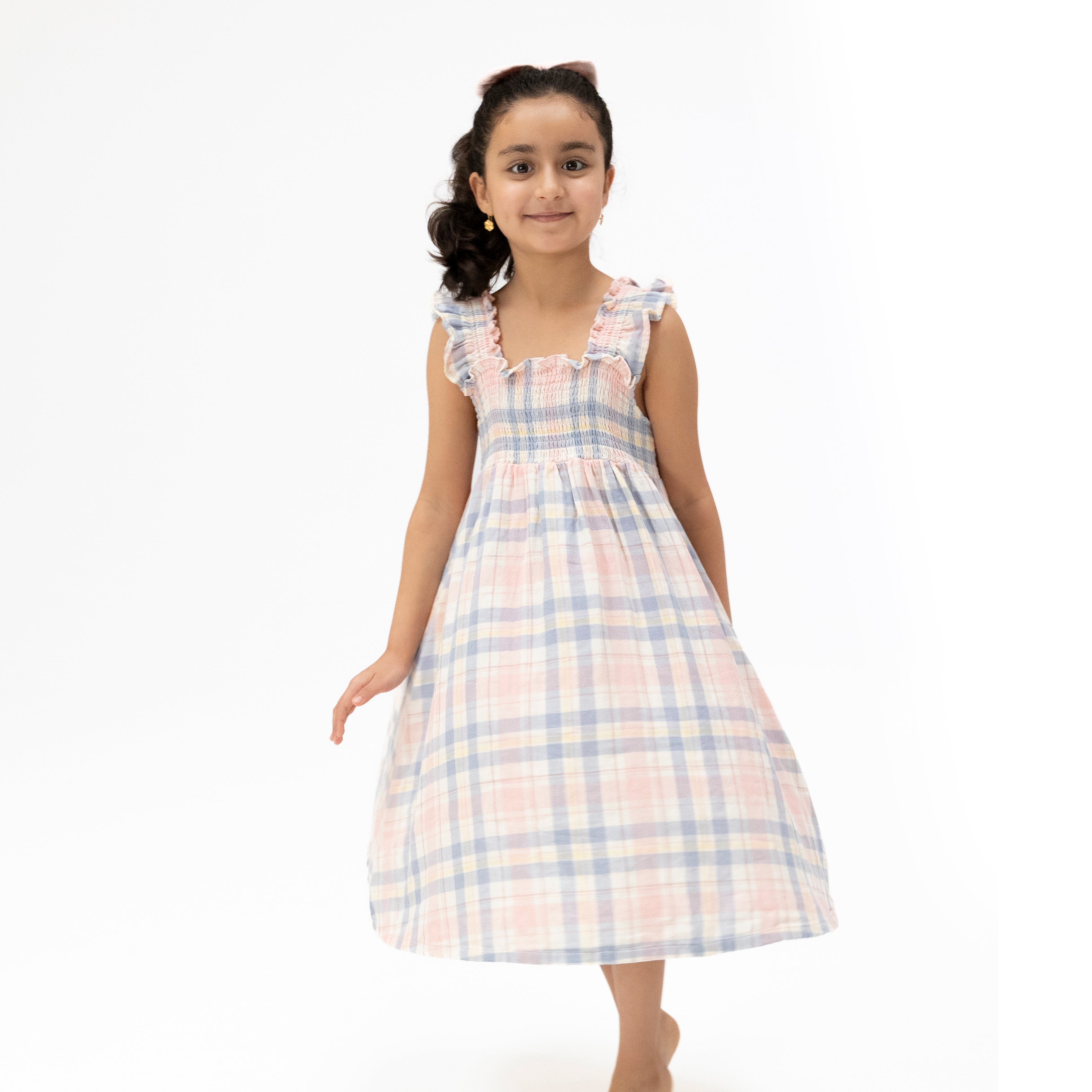 Dusty Plaid - Smocked Sundress with Bloomer-Angel Dear