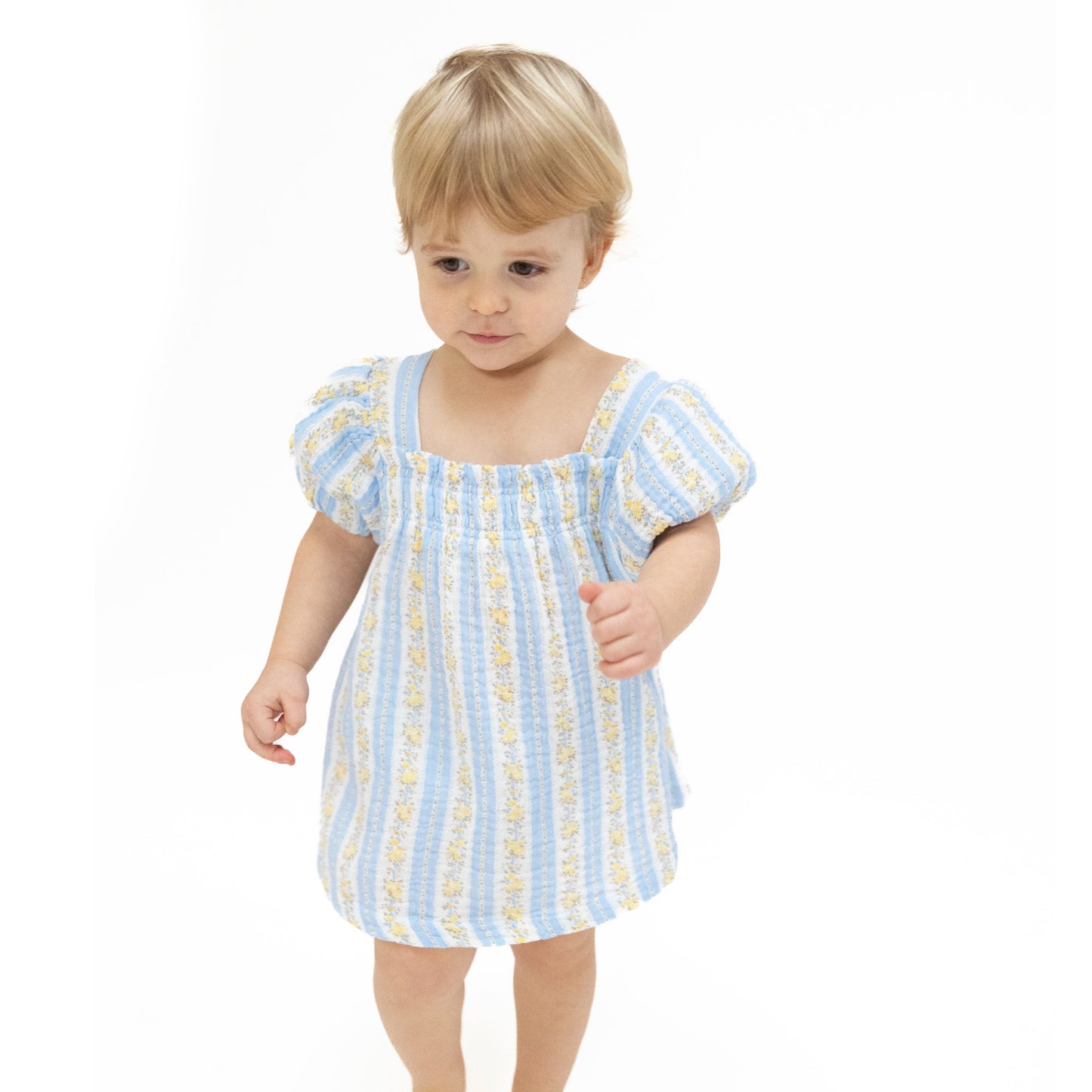 Odalys  Floral Stripe - Puff Sleeve Baby Doll Dress and Bloomer-Angel Dear