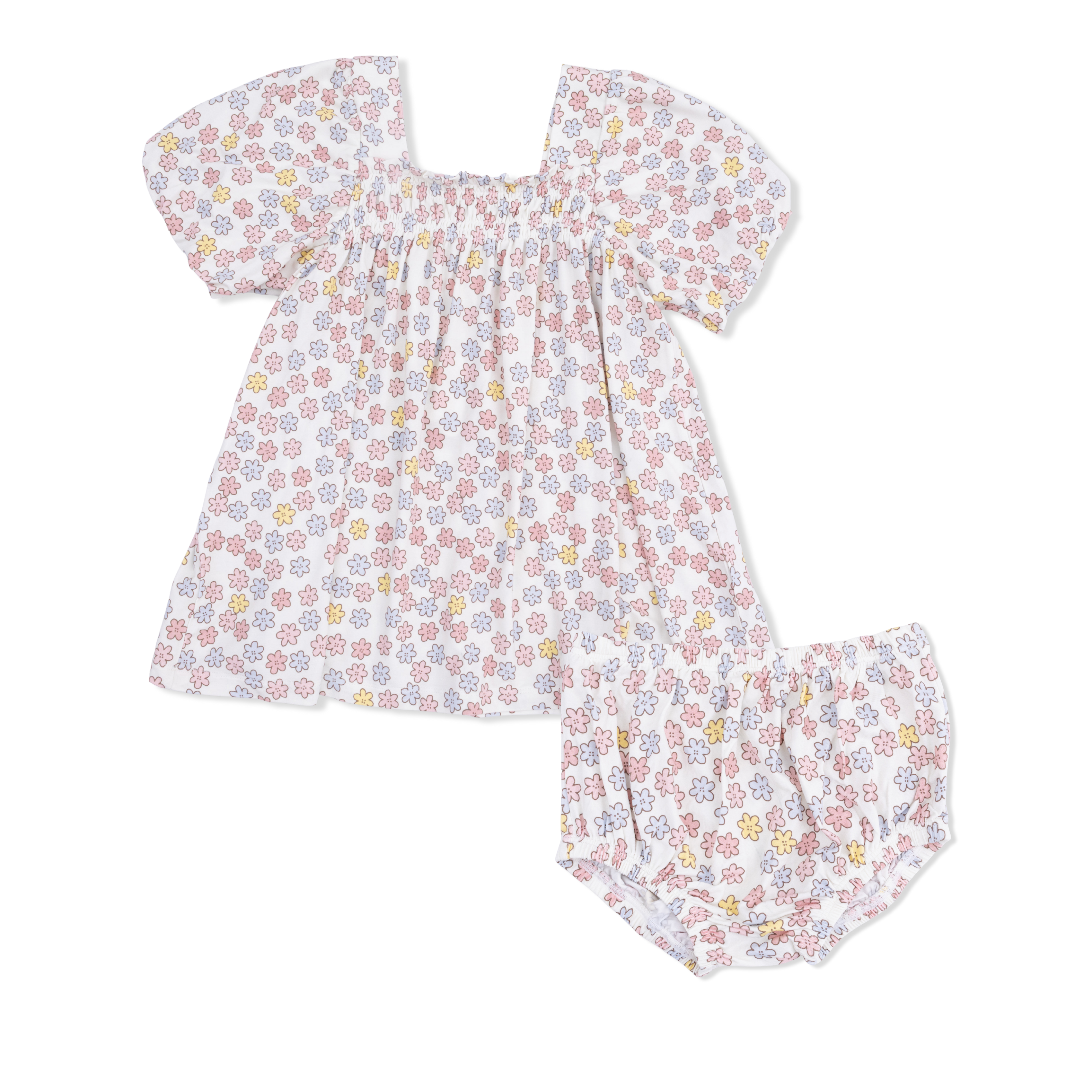 Sarah Floral - Puff Sleeve Baby Doll Dress and Bloomer-Angel Dear