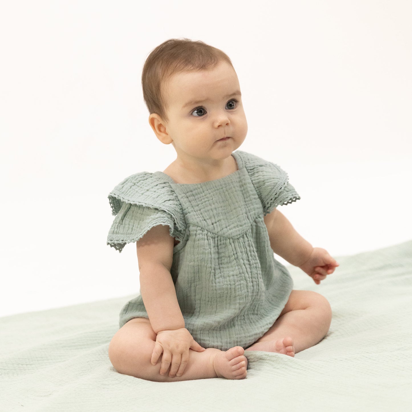 Solid Muslin Jadeite - V-Neck Bubble-Angel Dear