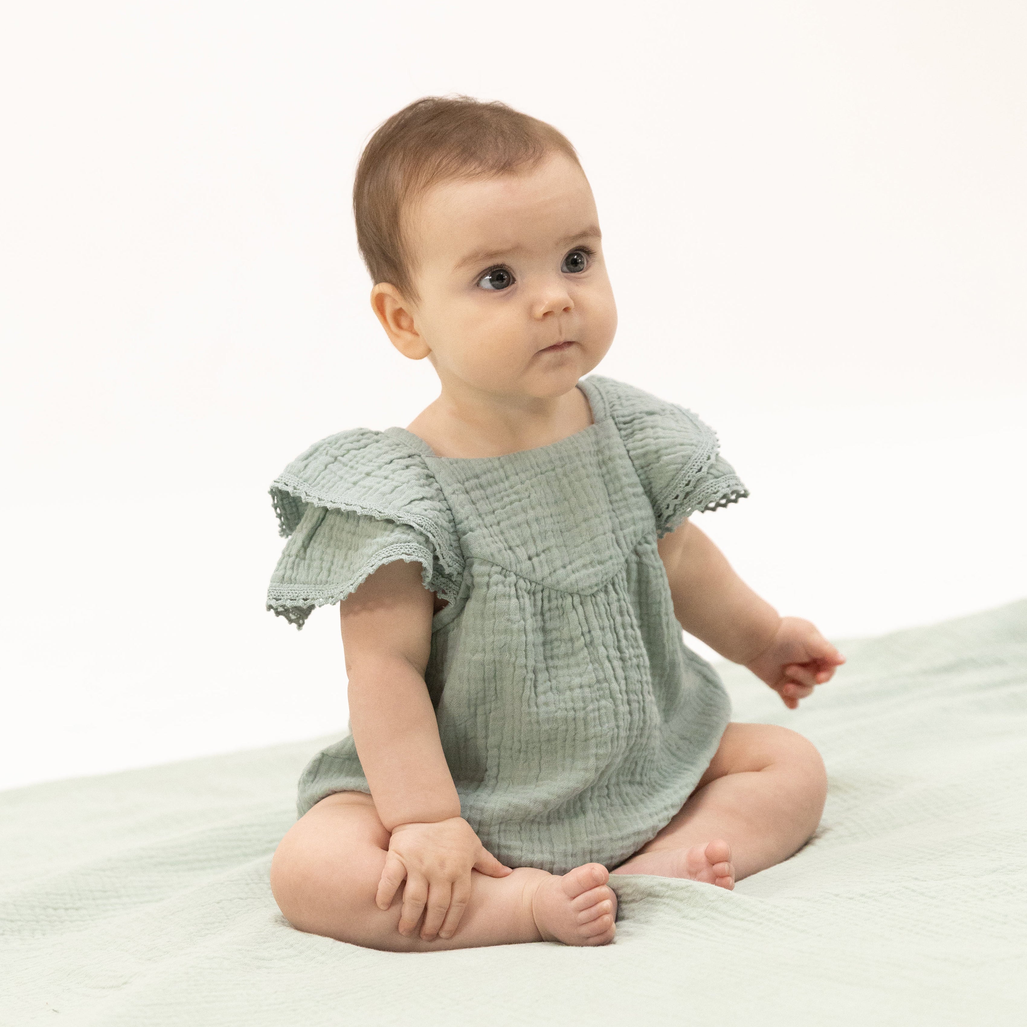 Solid Muslin Jadeite - V-Neck Bubble-Angel Dear