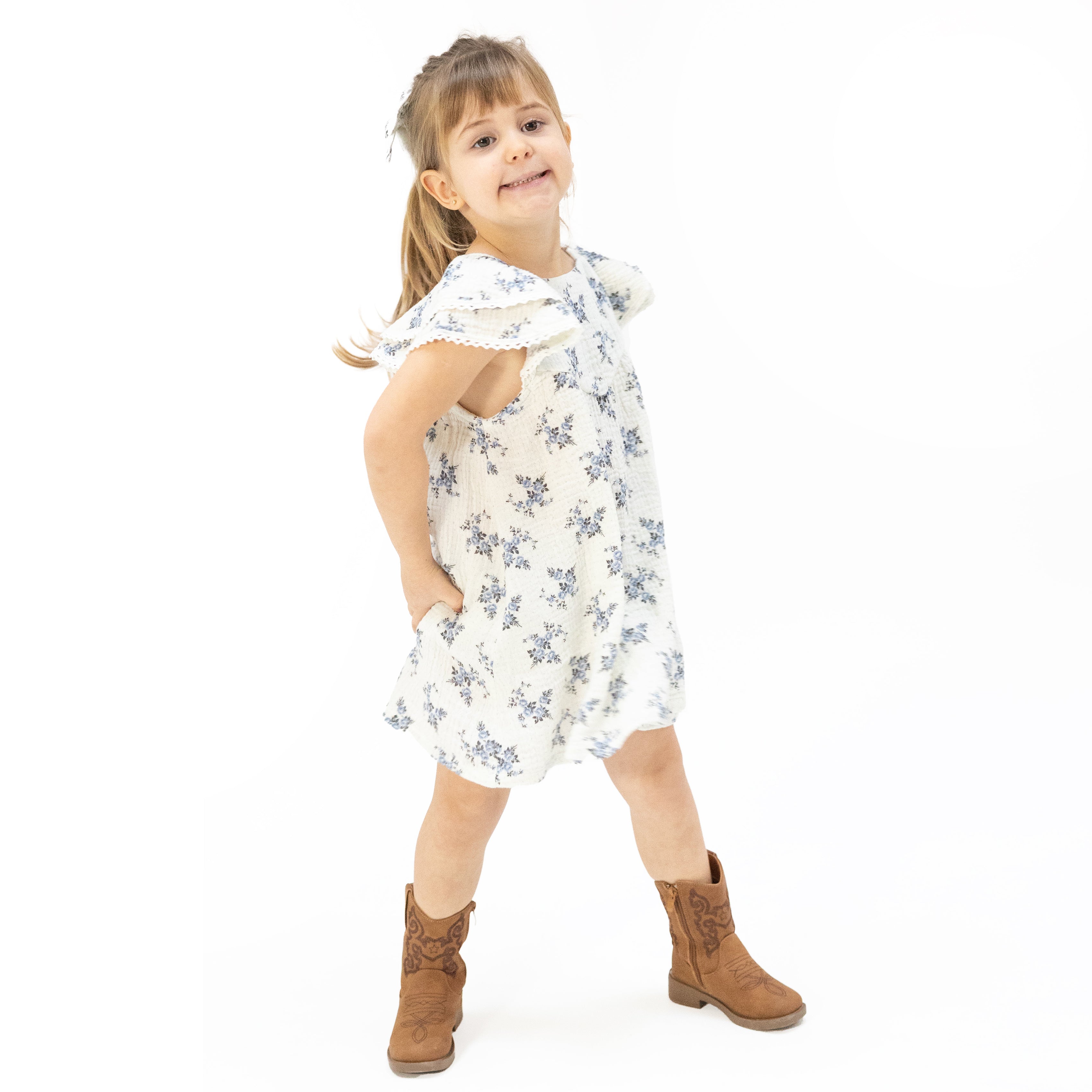 Belle Rosette Dot - V-Neck Dress and Bloomer-Angel Dear