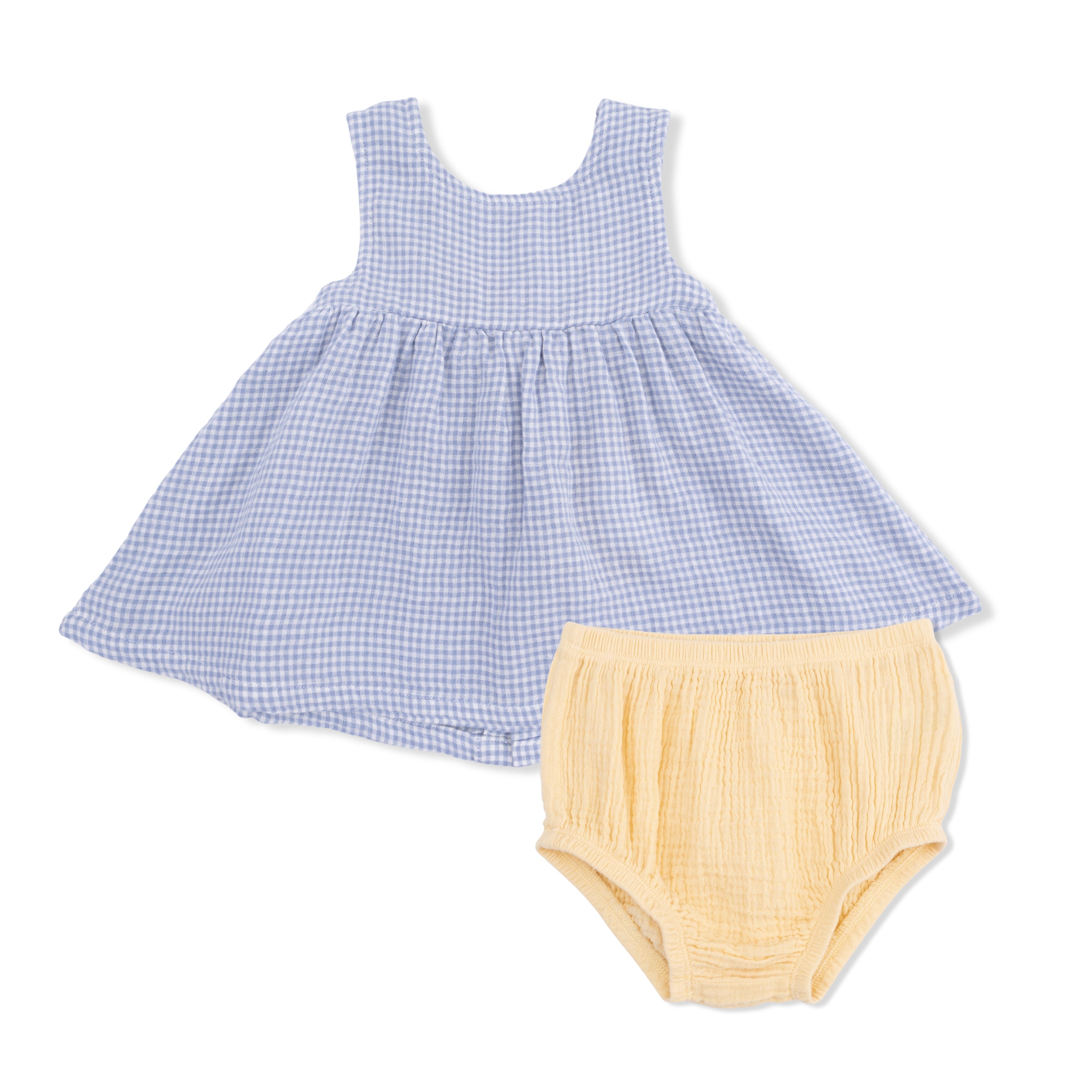 Micro Gingham Blue Blizzard - Infant Dress with Bow and Bloomer-Angel Dear