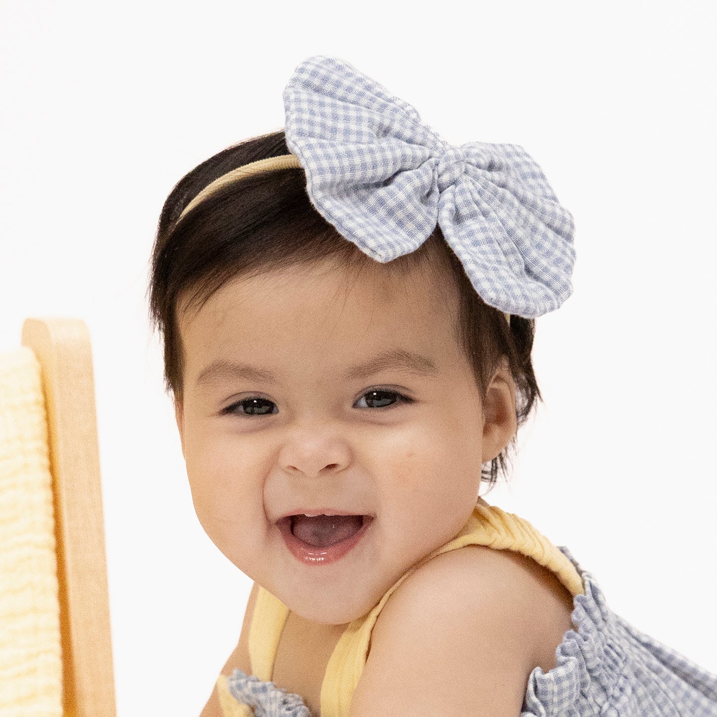 Micro Gingham Blue Blizzard - Bow on Headband