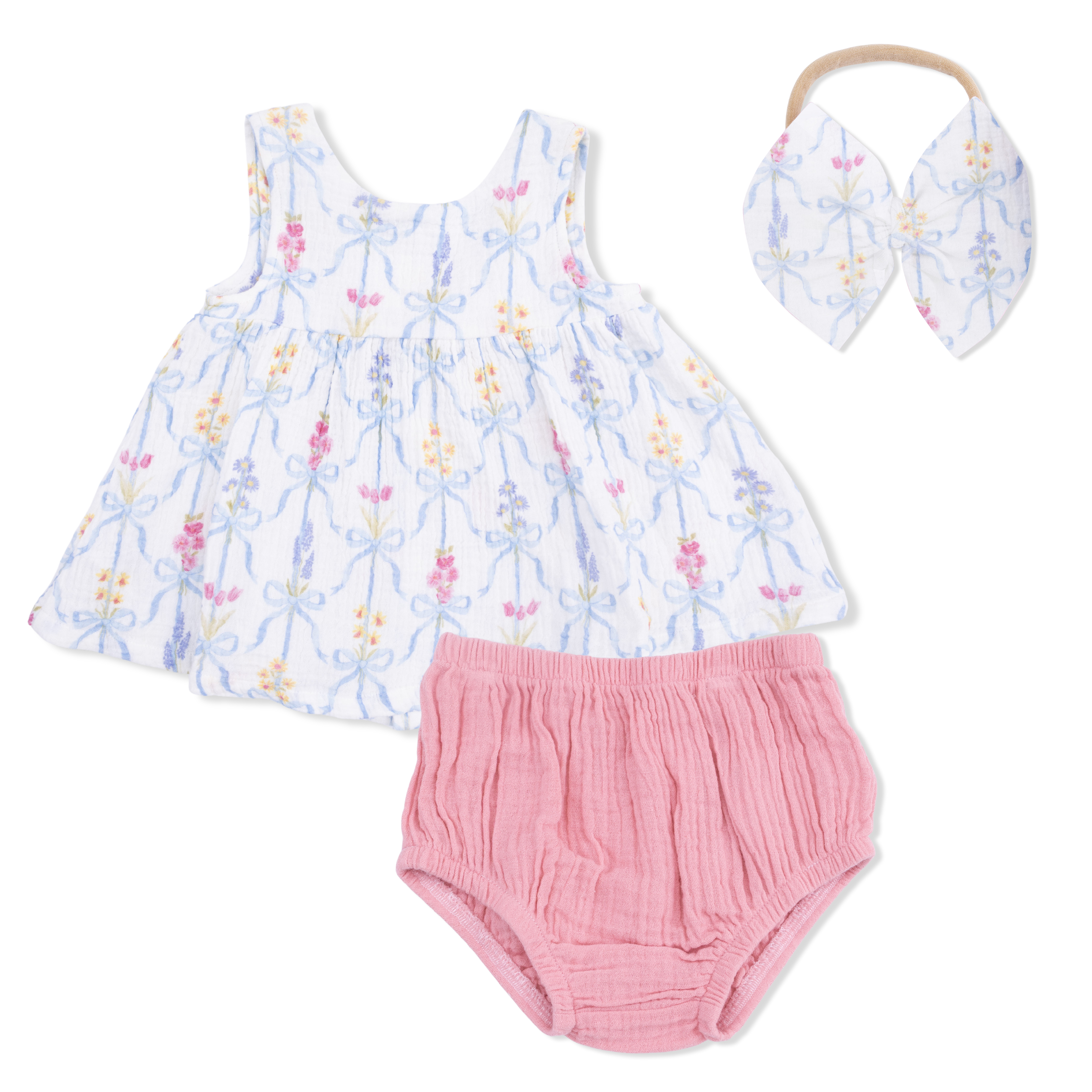 Ribbon Bouquets - Dress with Bow & Bloomer with Bow on Headband Set-Angel Dear