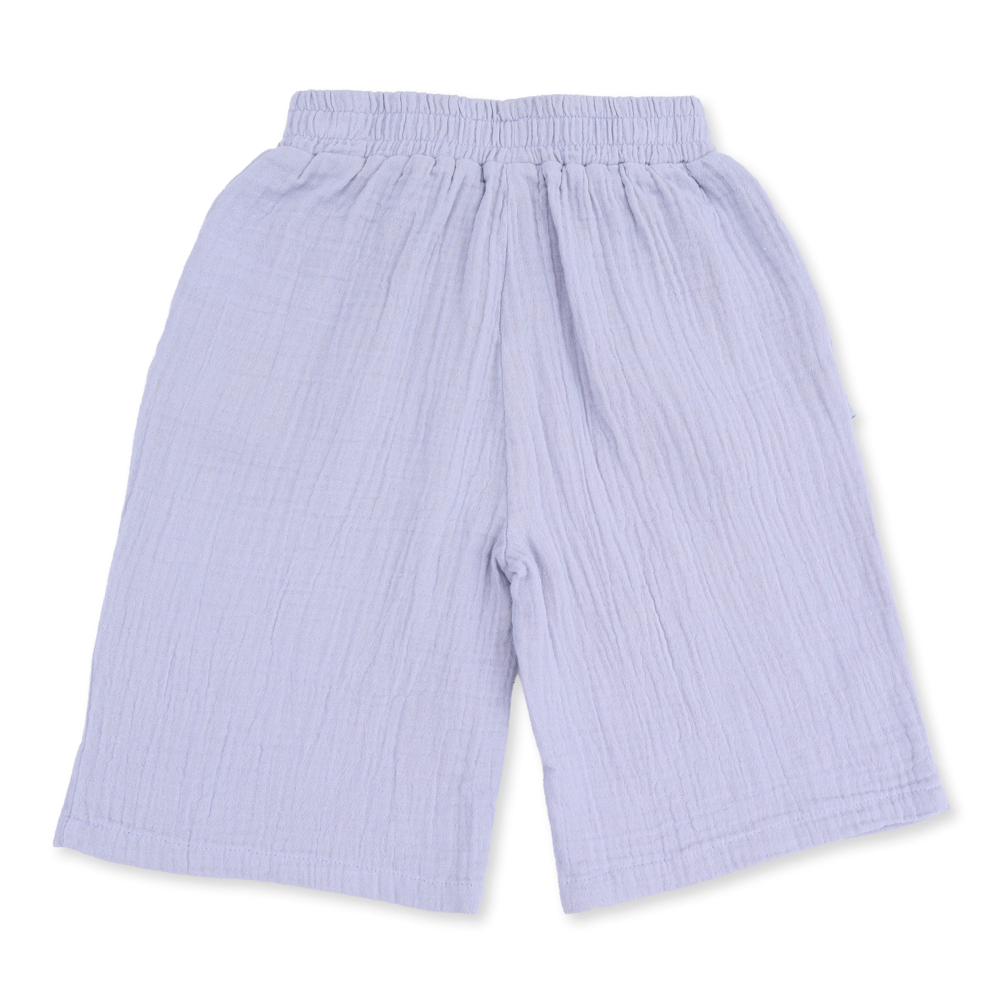 Solid Muslin Zen Blue - Wide Leg Pant with Ruffle Pocket