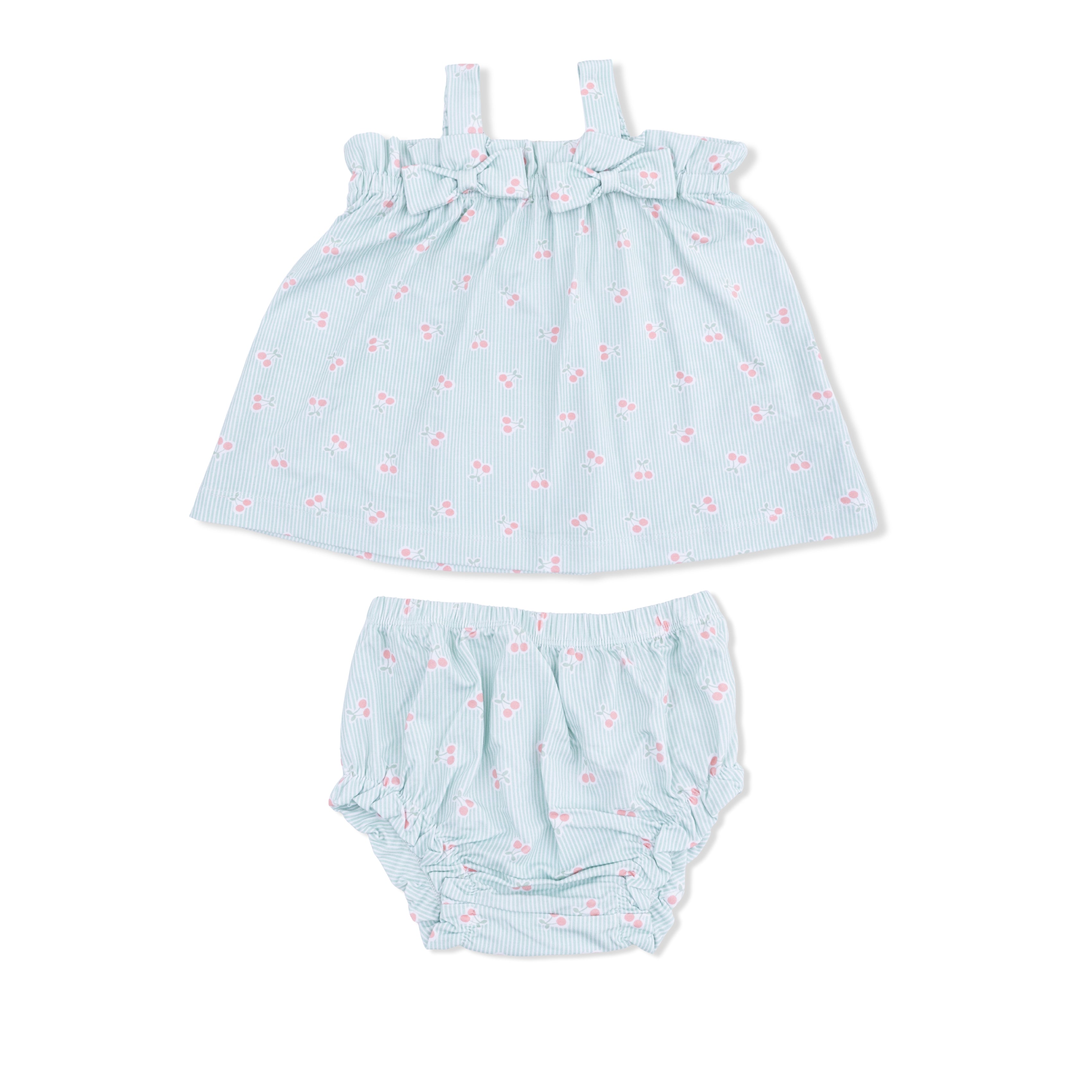Tiny Cherry Stripe - Top with Bows and Ruffle Leg Bloomer-Angel Dear