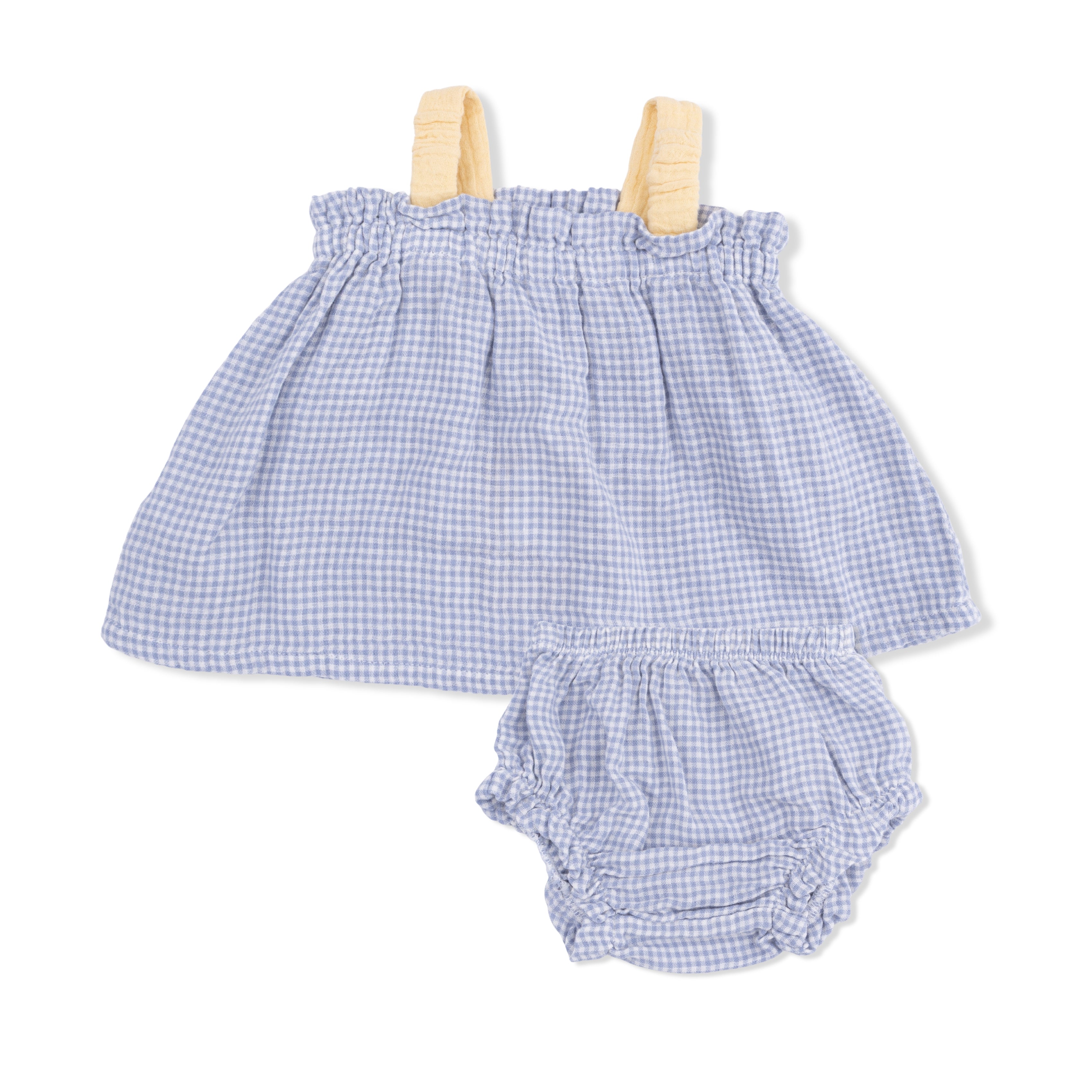 Micro Gingham Blue Blizzard - Top with Bows and Ruffle Leg Bloomer-Angel Dear