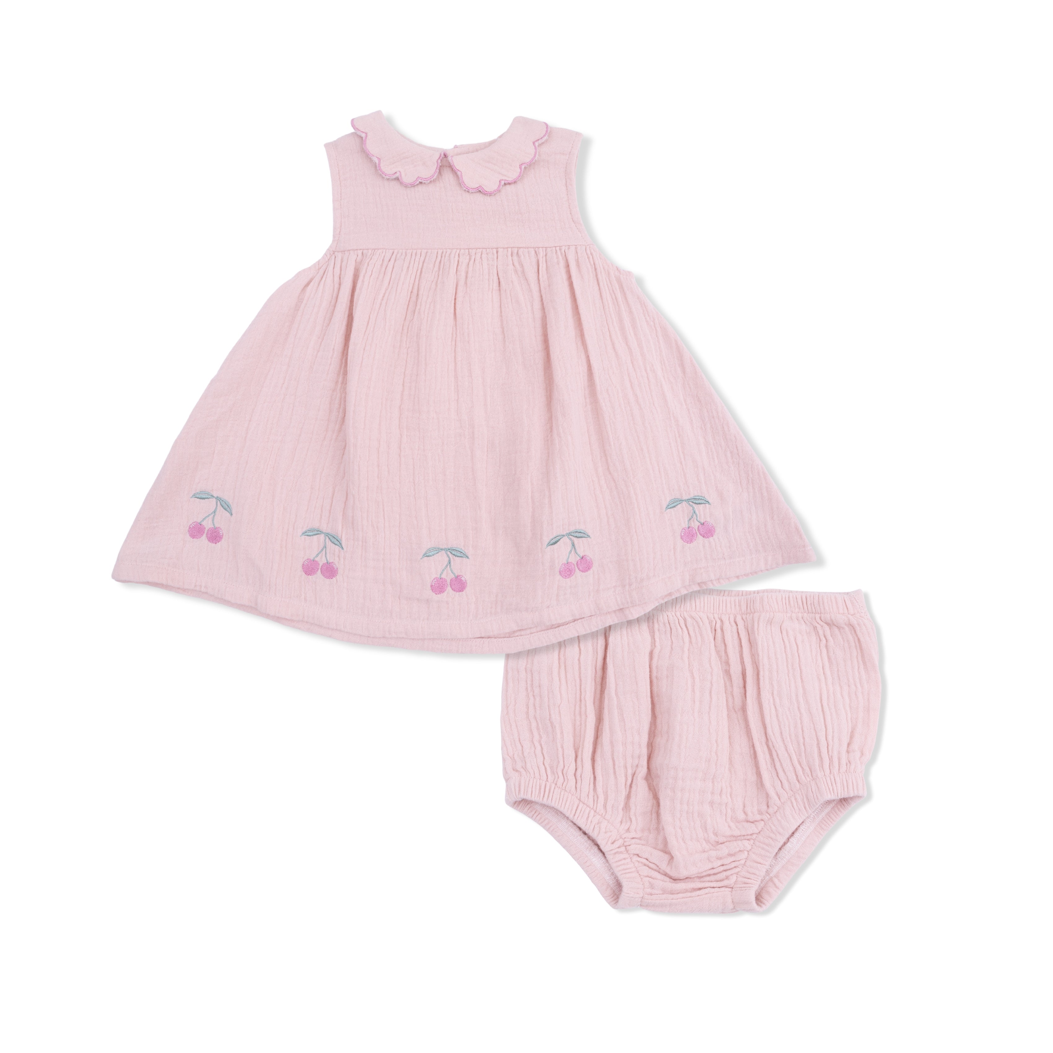 Solid Muslin Lotus - Petal Collar Dress Set-Angel Dear