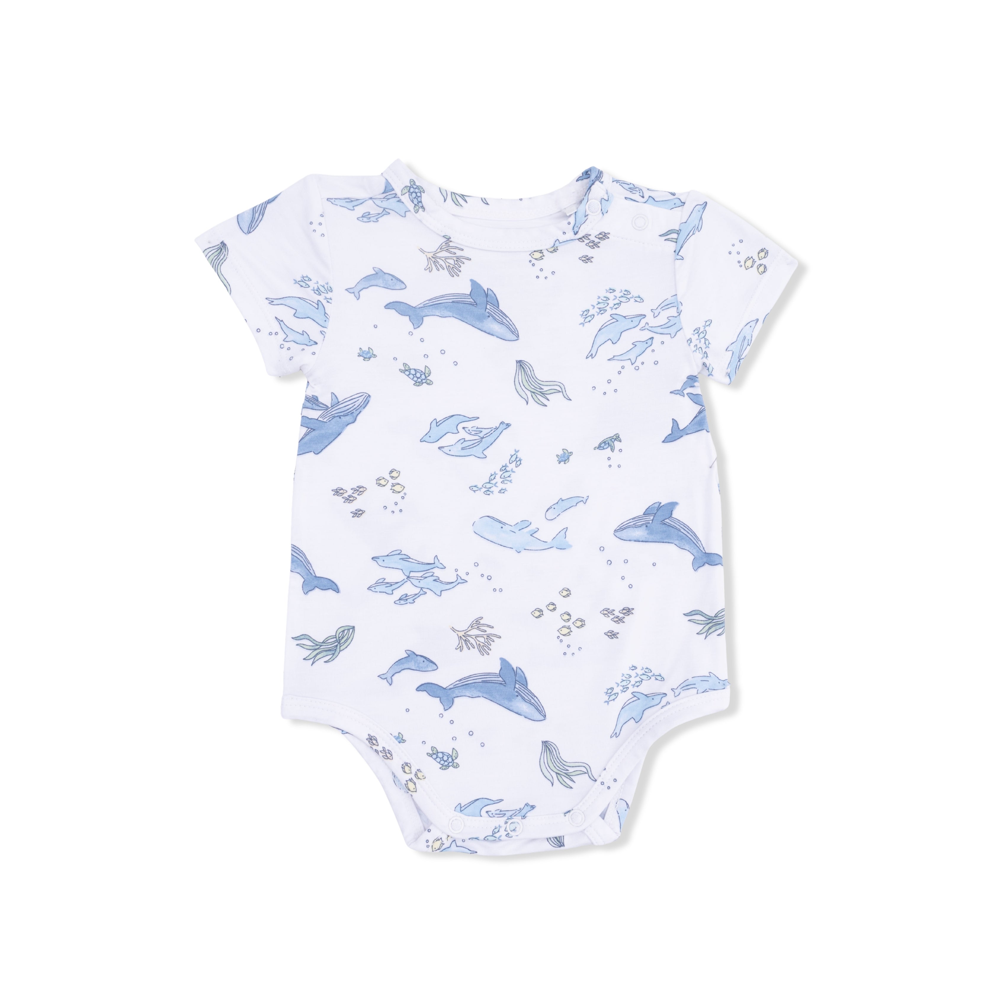 Watercolor Blue Whales - Short Sleeve Bodysuit-Angel Dear