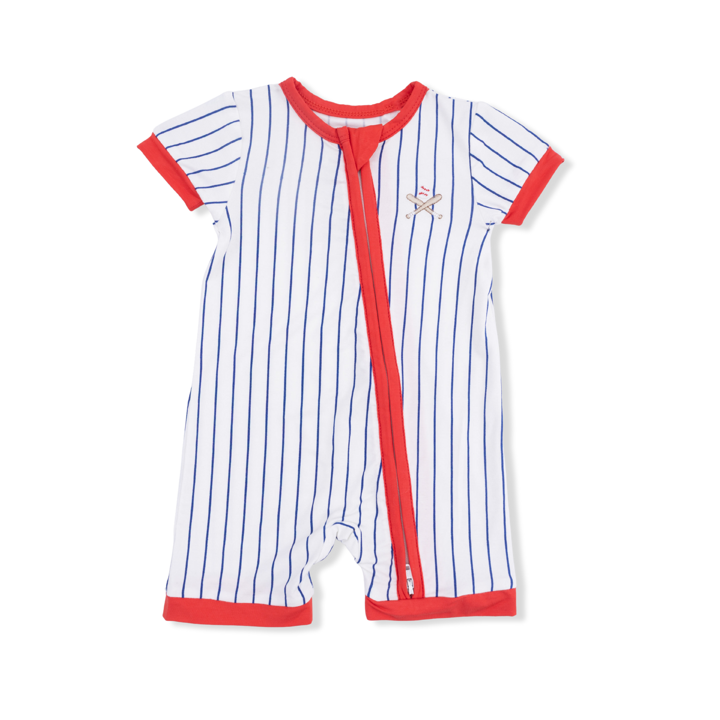Baseball Stripe - Shortie 2 Way Zipper Romper-Angel Dear